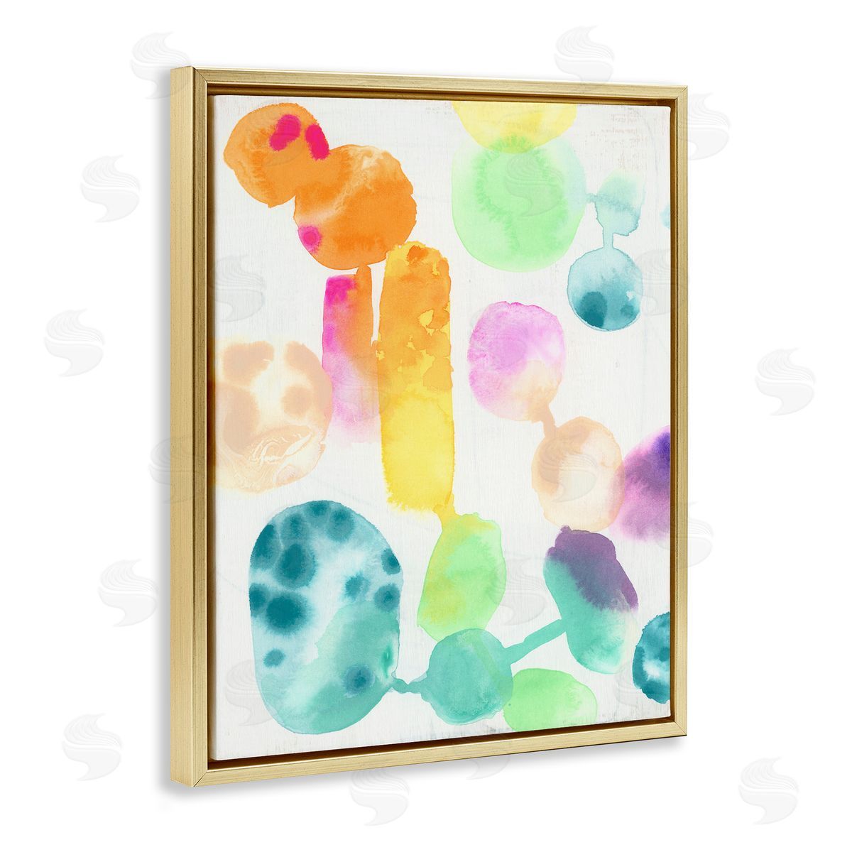 Rainbow Watercolor Pattern Gold Floating Frame Canvas Wall Art, Home Decor by June Erica Vess