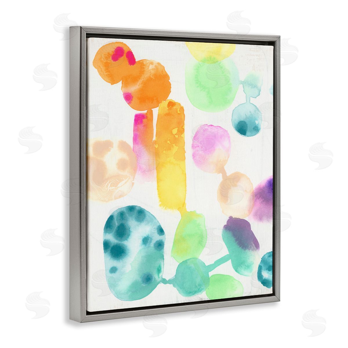 Rainbow Watercolor Pattern Grey Floating Frame Canvas Wall Art, Home Decor by June Erica Vess