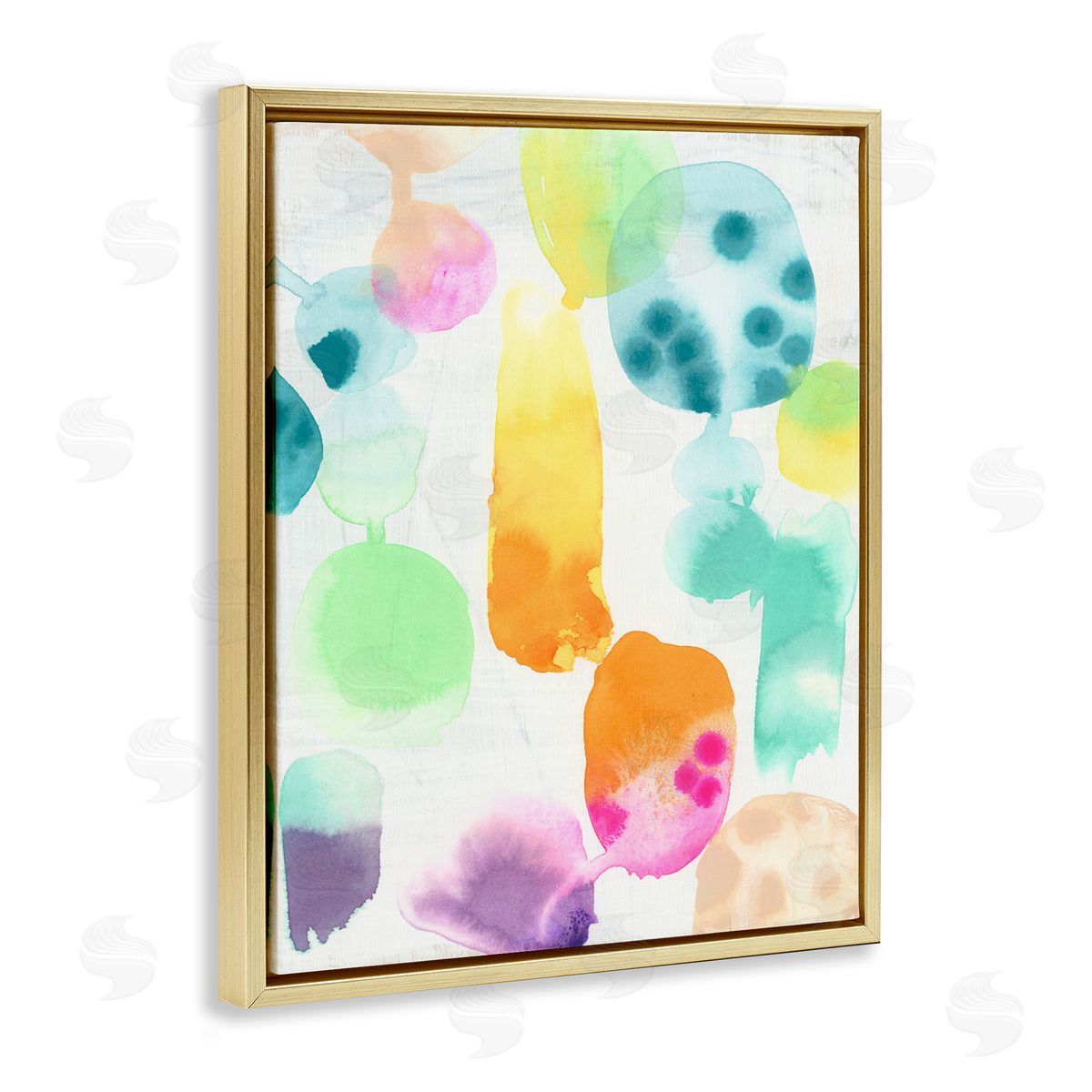 Pastel Watercolor Pattern Gold Floating Frame Canvas Wall Art, Home Decor by June Erica Vess