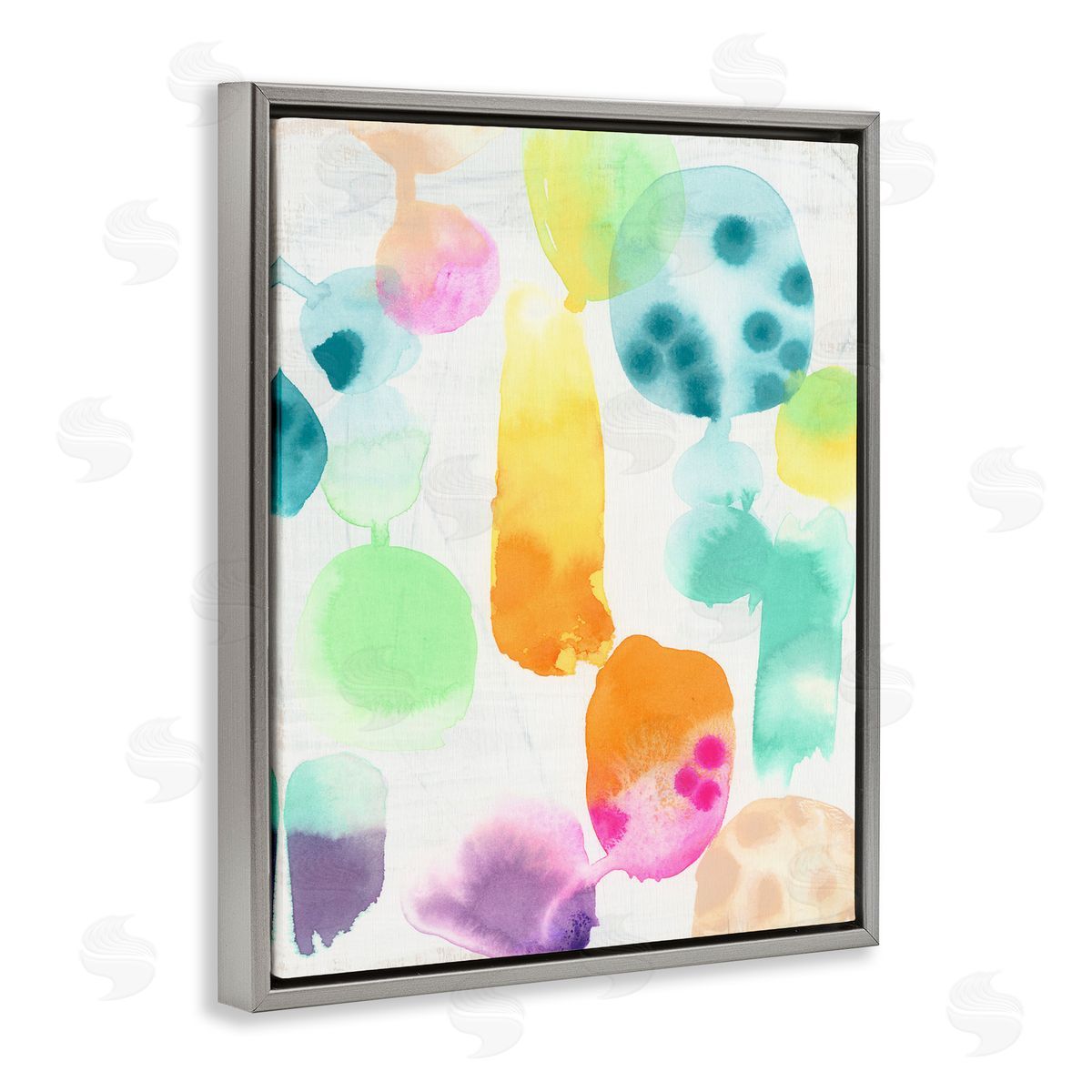 Pastel Watercolor Pattern Grey Floating Frame Canvas Wall Art, Home Decor by June Erica Vess