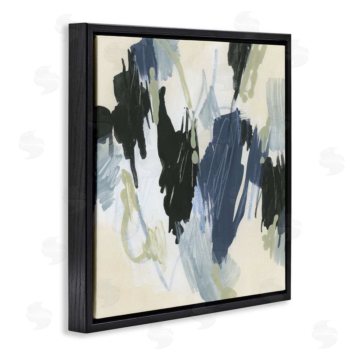 Blue and Neutral Abstraction Black Floating Frame Canvas Wall Art, Home Decor by June Erica Vess