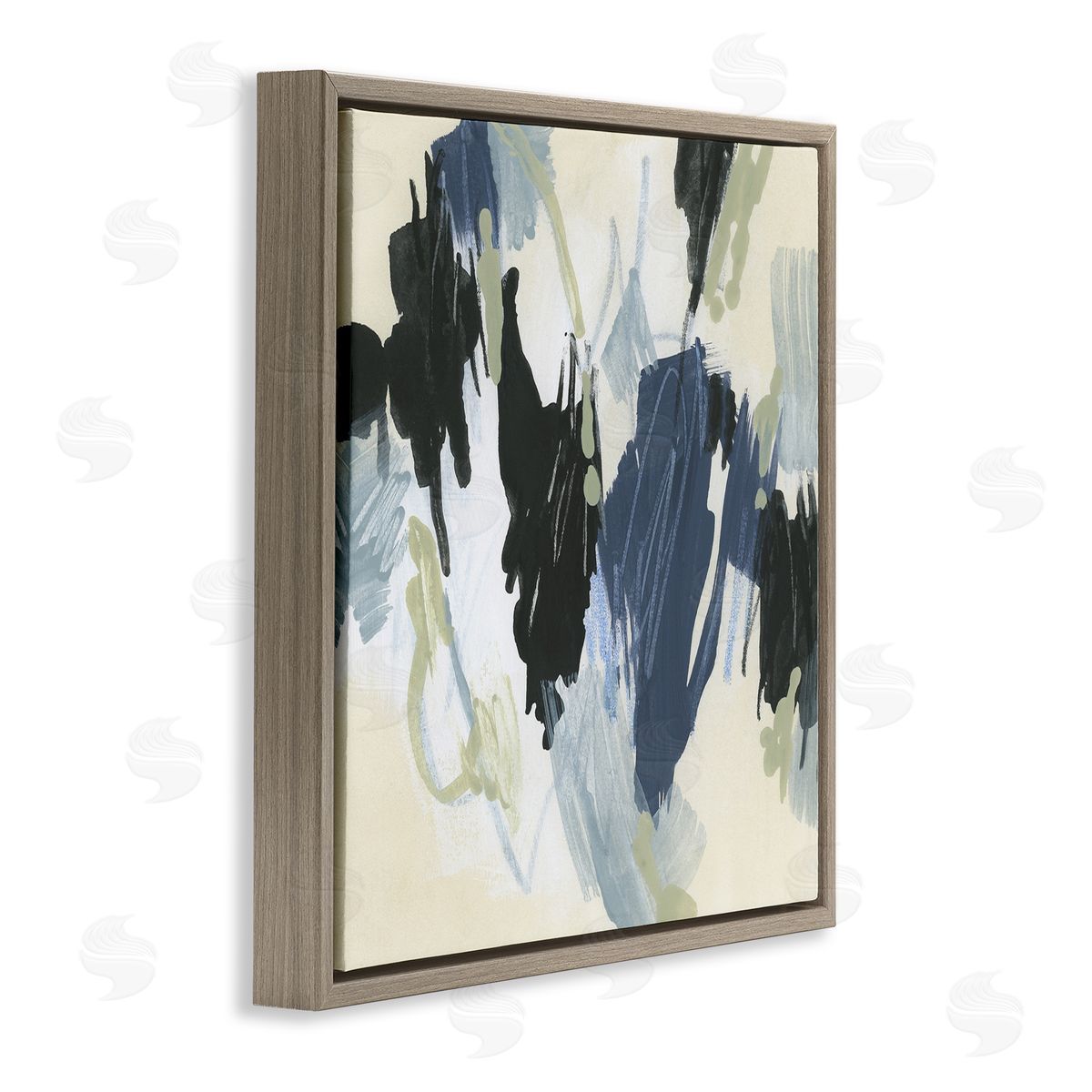 Blue and Neutral Abstraction Brown Floating Frame Canvas Wall Art, Home Decor by June Erica Vess