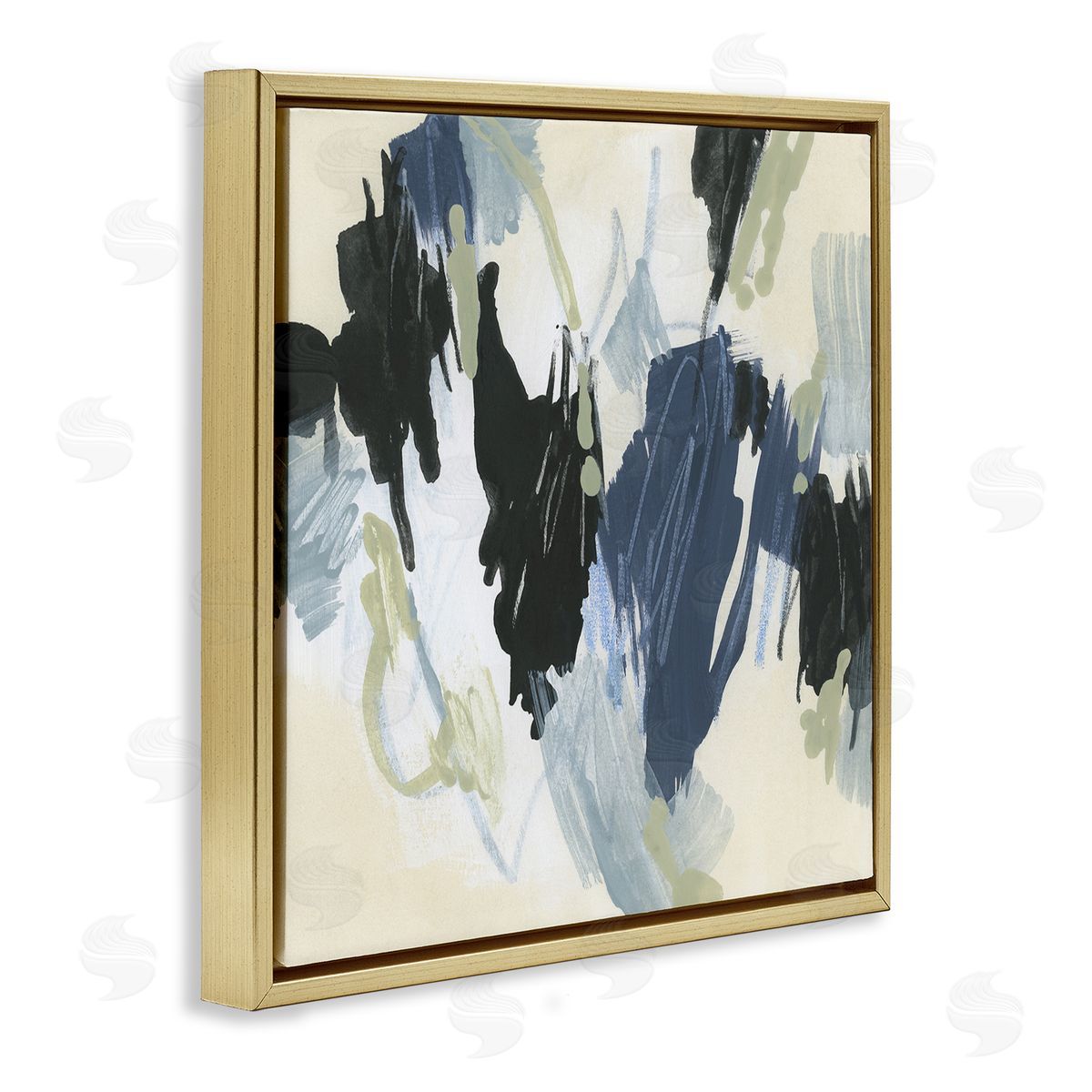 Blue and Neutral Abstraction Gold Floating Frame Canvas Wall Art, Home Decor by June Erica Vess