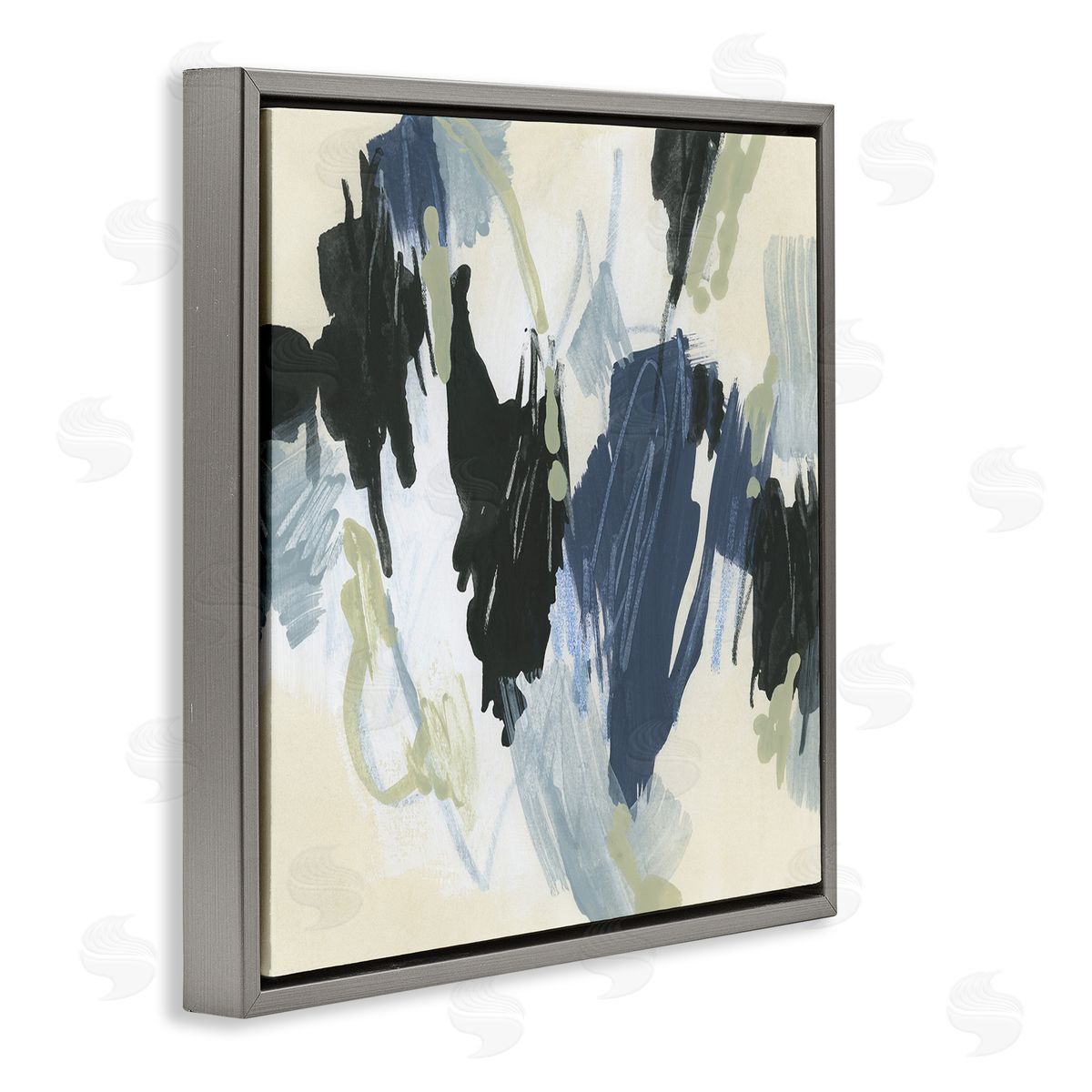 Blue and Neutral Abstraction Grey Floating Frame Canvas Wall Art, Home Decor by June Erica Vess