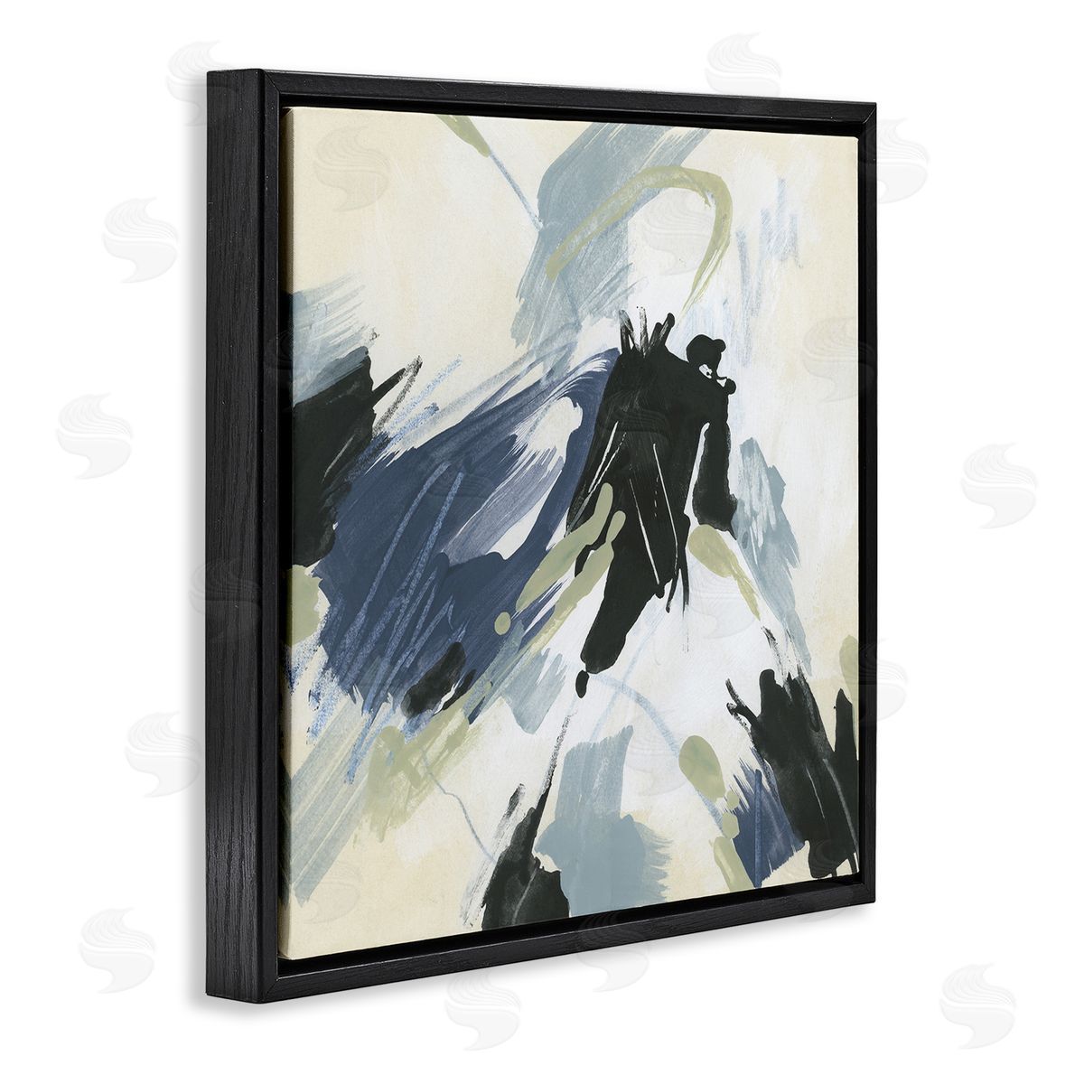 Dynamic Abstract Pattern Black Floating Frame Canvas Wall Art, Home Decor by June Erica Vess