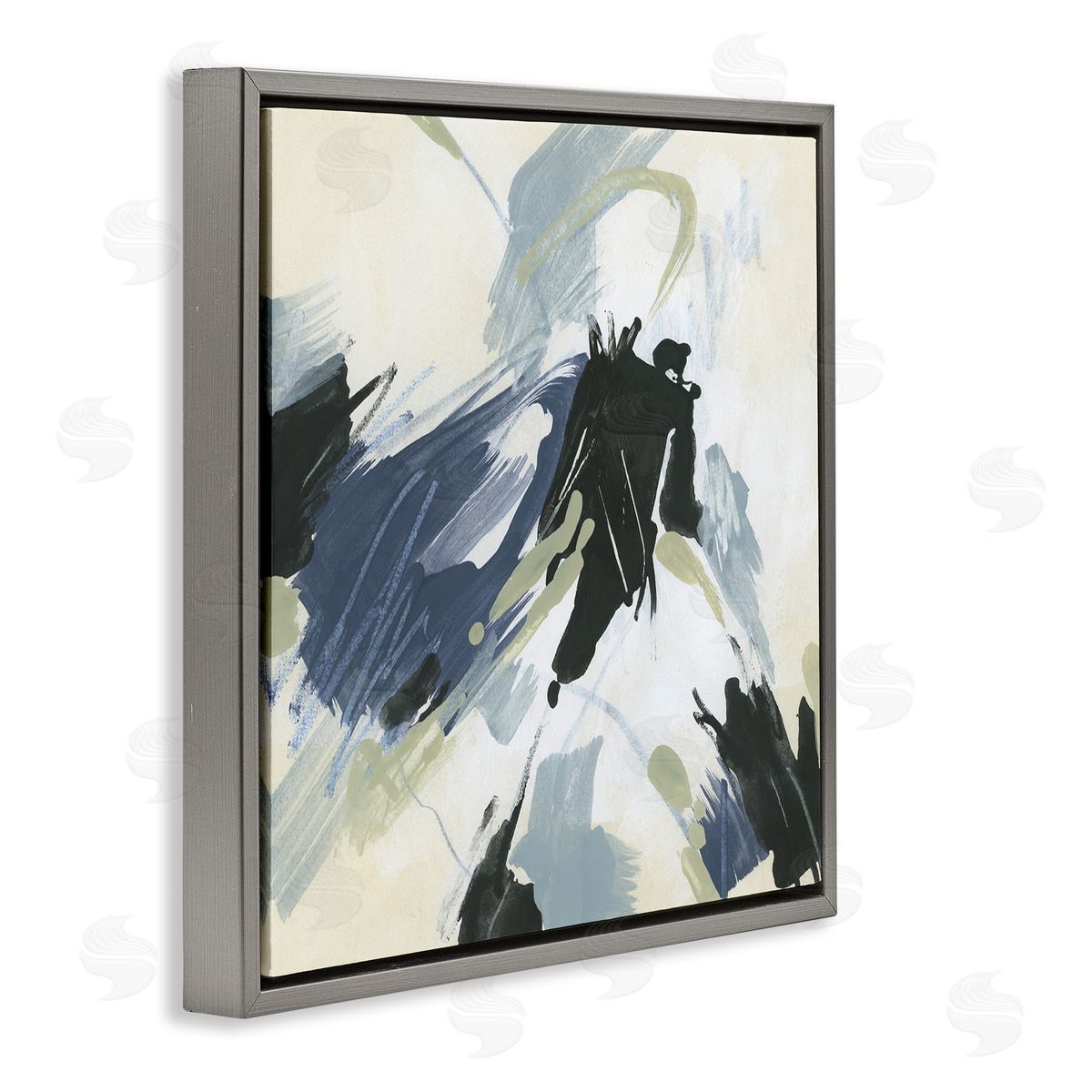 Dynamic Abstract Pattern Grey Floating Frame Canvas Wall Art, Home Decor by June Erica Vess