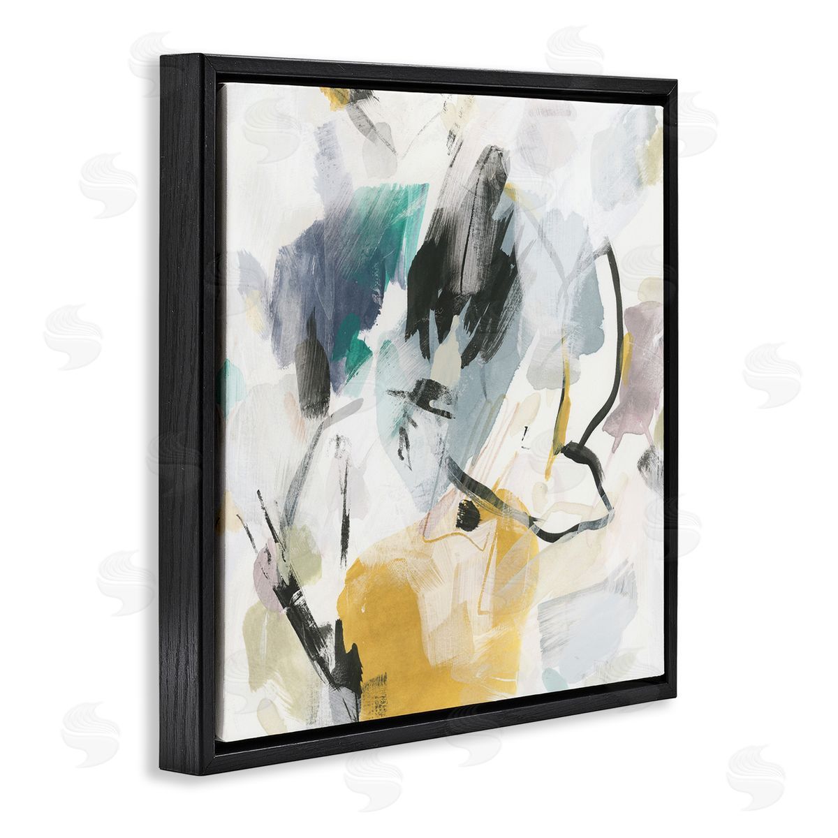 Chaotic Abstract Yellow Accent Black Floating Frame Canvas Wall Art, Home Decor by June Erica Vess
