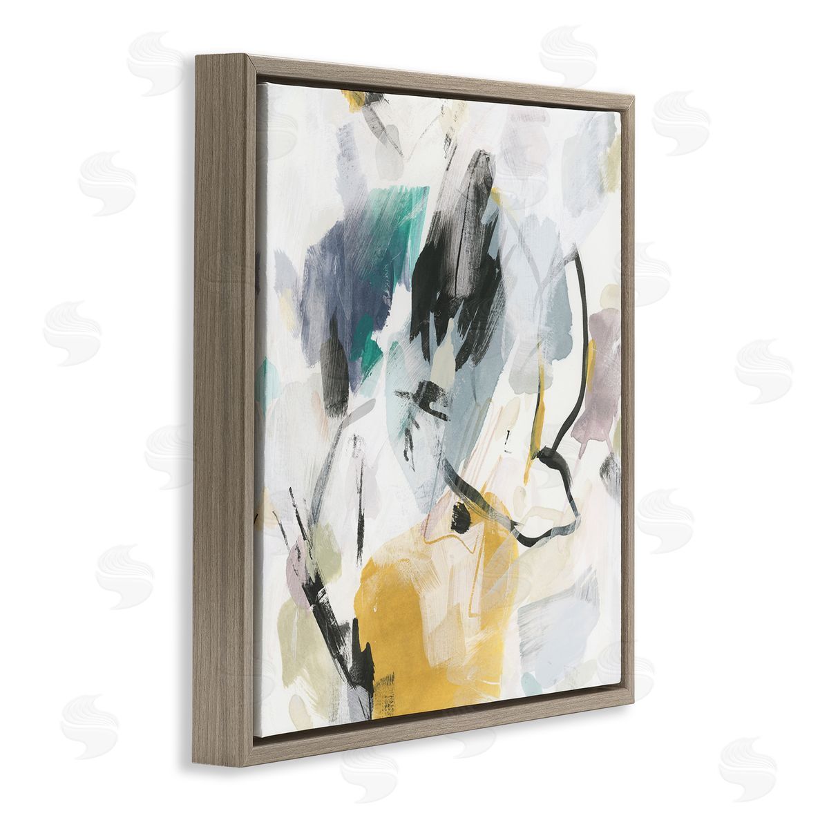 Chaotic Abstract Yellow Accent Brown Floating Frame Canvas Wall Art, Home Decor by June Erica Vess