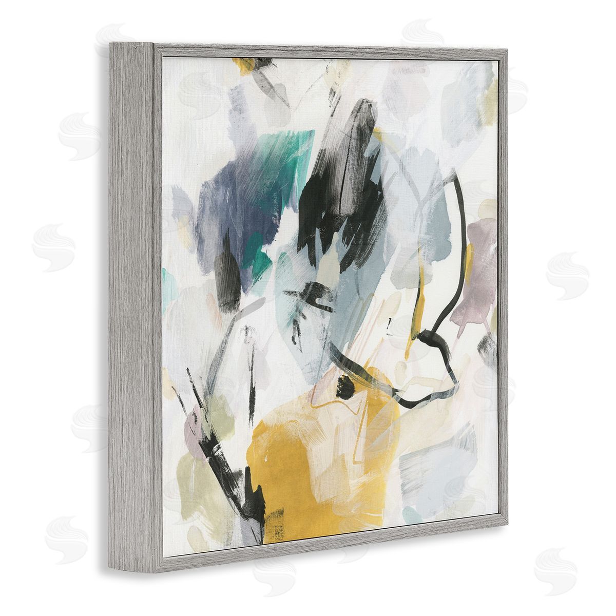 Chaotic Abstract Yellow Accent Grey Frame Print Wall Art, Home Decor by June Erica Vess
