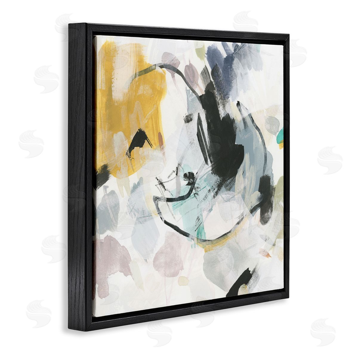 Yellow and Neutral Abstraction Black Floating Frame Canvas Wall Art, Home Decor by June Erica Vess