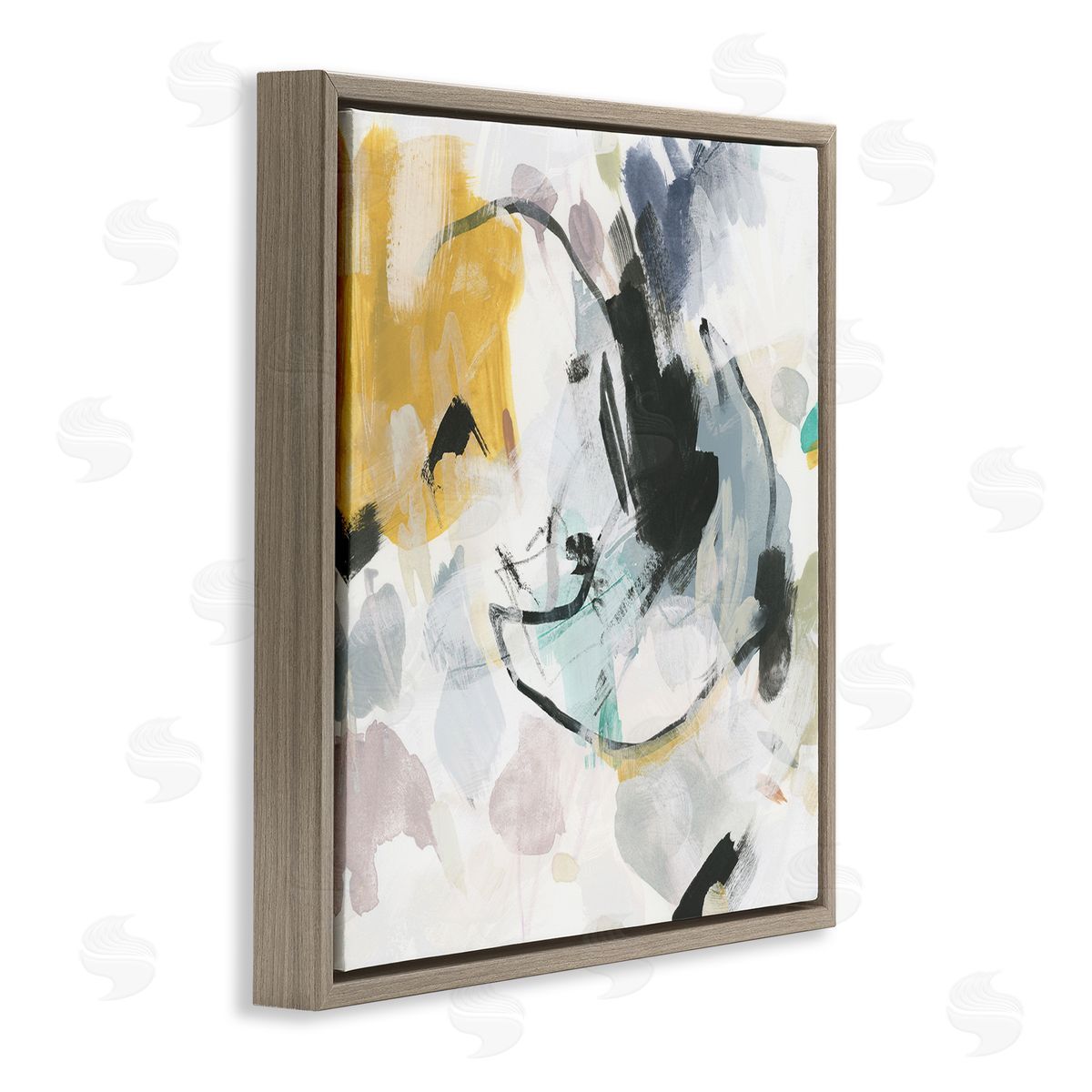 Yellow and Neutral Abstraction Brown Floating Frame Canvas Wall Art, Home Decor by June Erica Vess