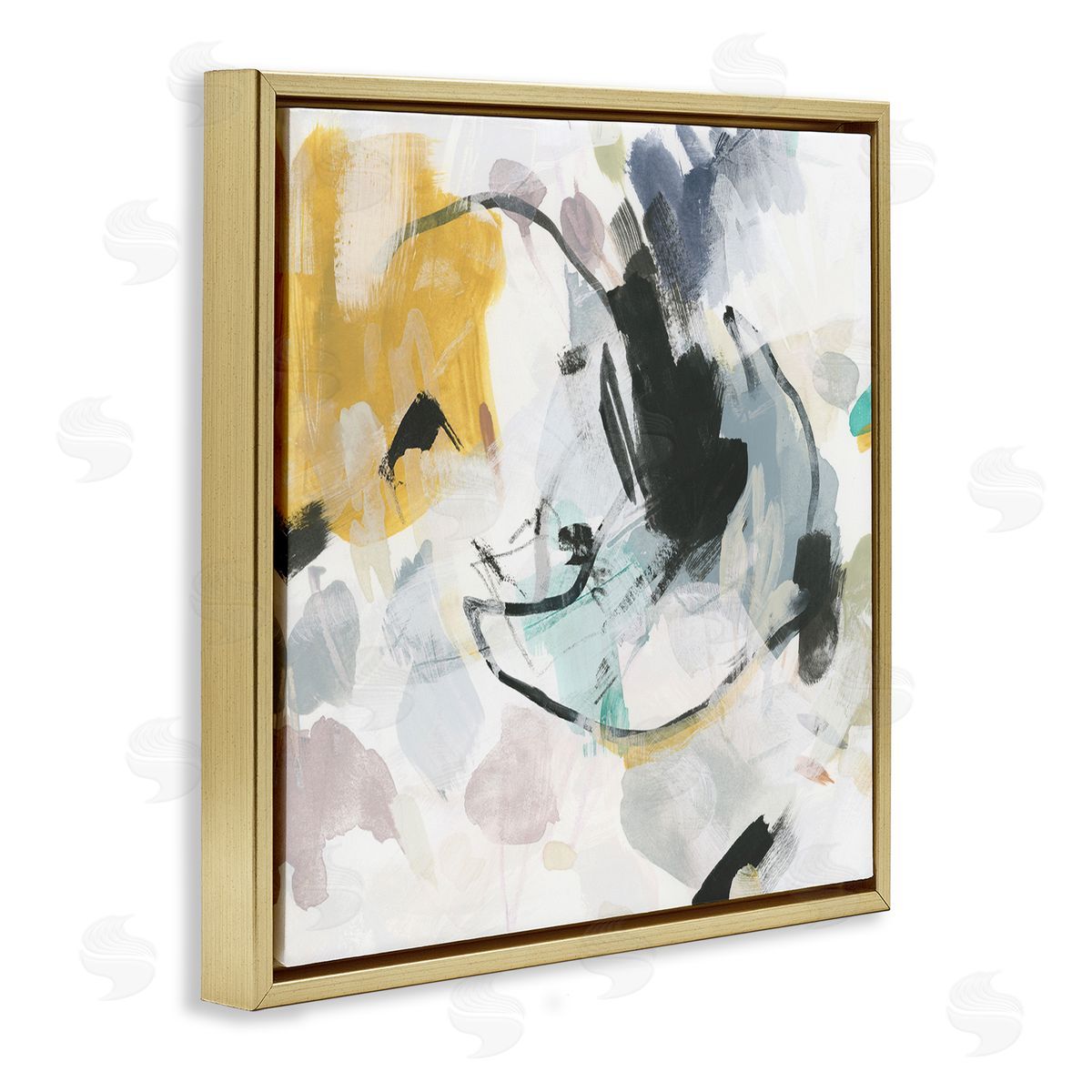 Yellow and Neutral Abstraction Gold Floating Frame Canvas Wall Art, Home Decor by June Erica Vess