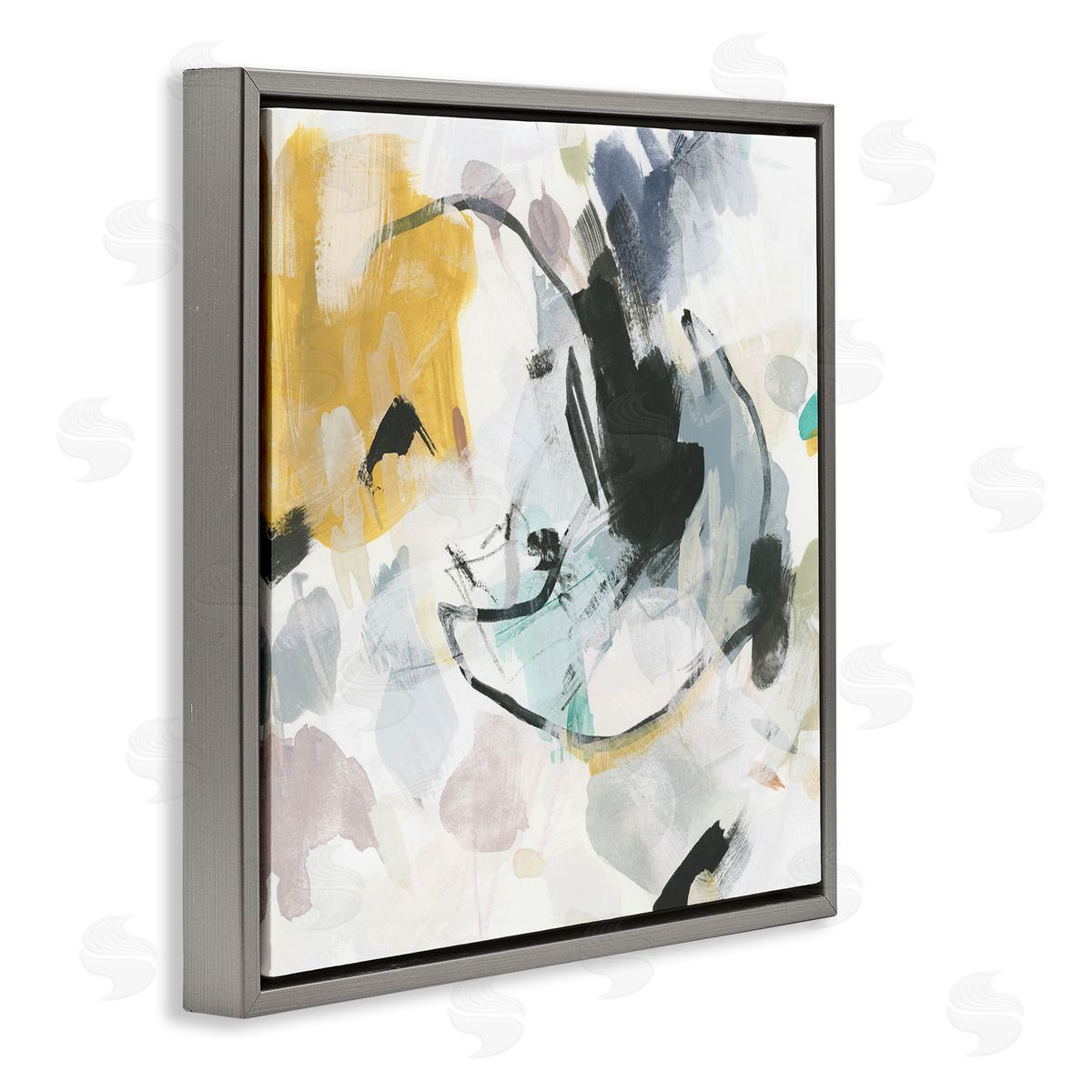 Yellow and Neutral Abstraction Grey Floating Frame Canvas Wall Art, Home Decor by June Erica Vess