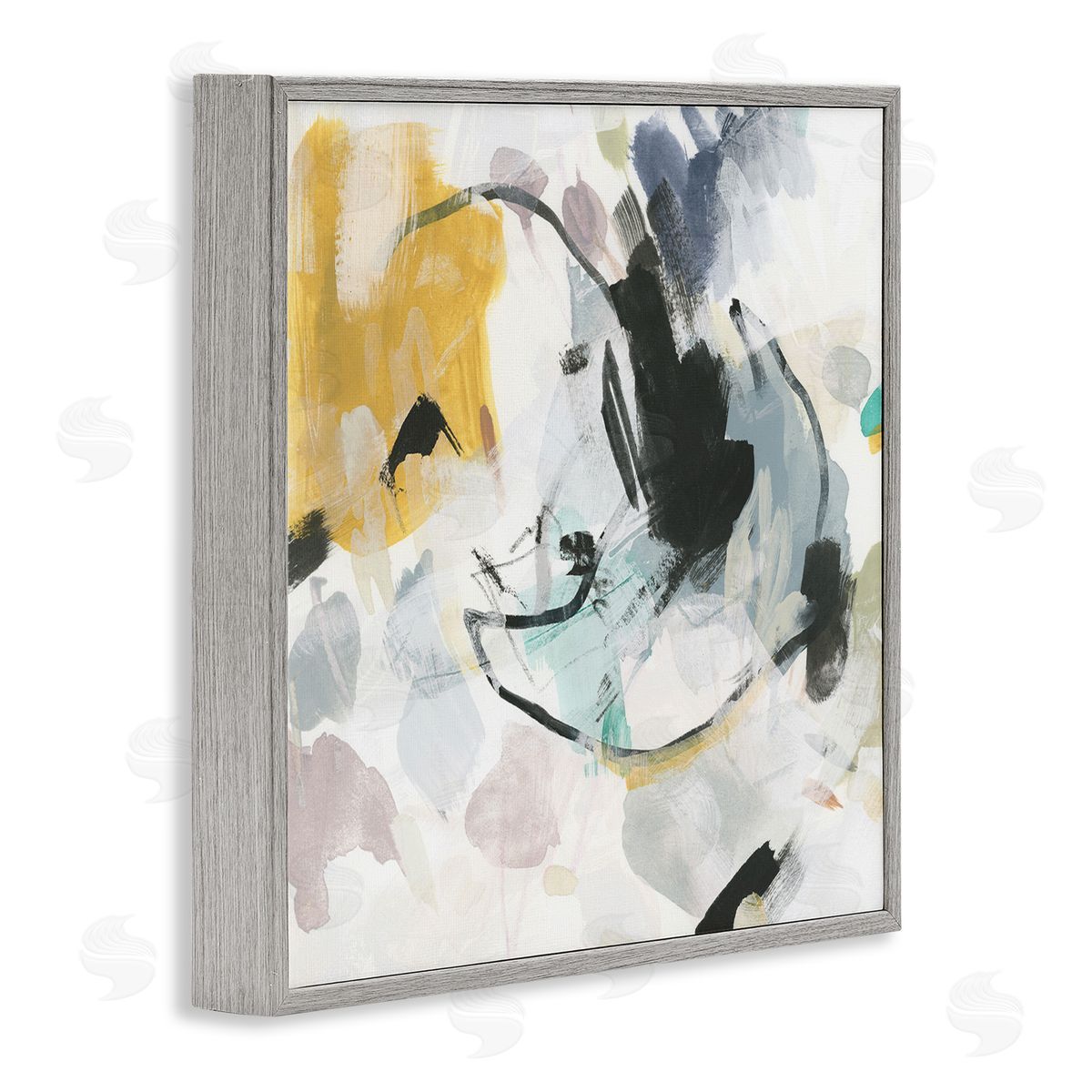Yellow and Neutral Abstraction Grey Frame Print Wall Art, Home Decor by June Erica Vess