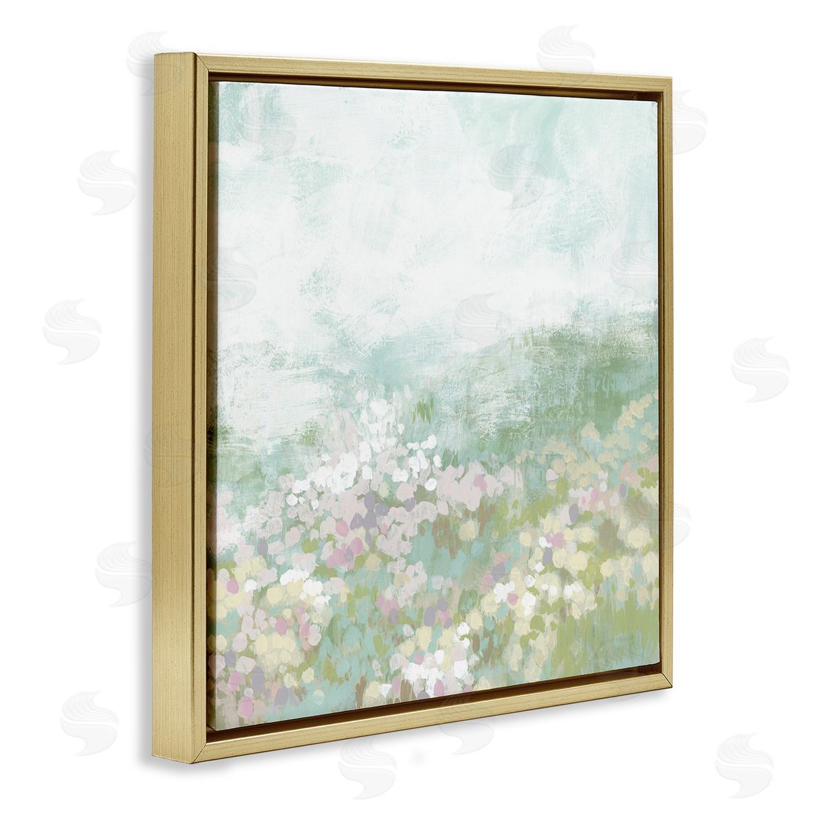 Rural Meadow Impression Gold Floating Frame Canvas Wall Art, Home Decor by June Erica Vess