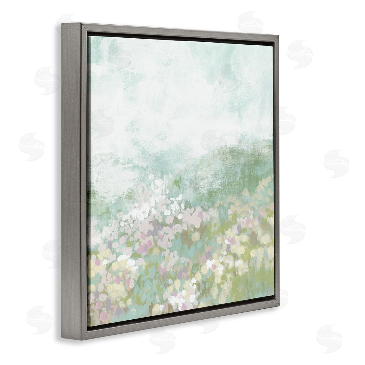 Rural Meadow Impression Grey Floating Frame Canvas Wall Art, Home Decor by June Erica Vess