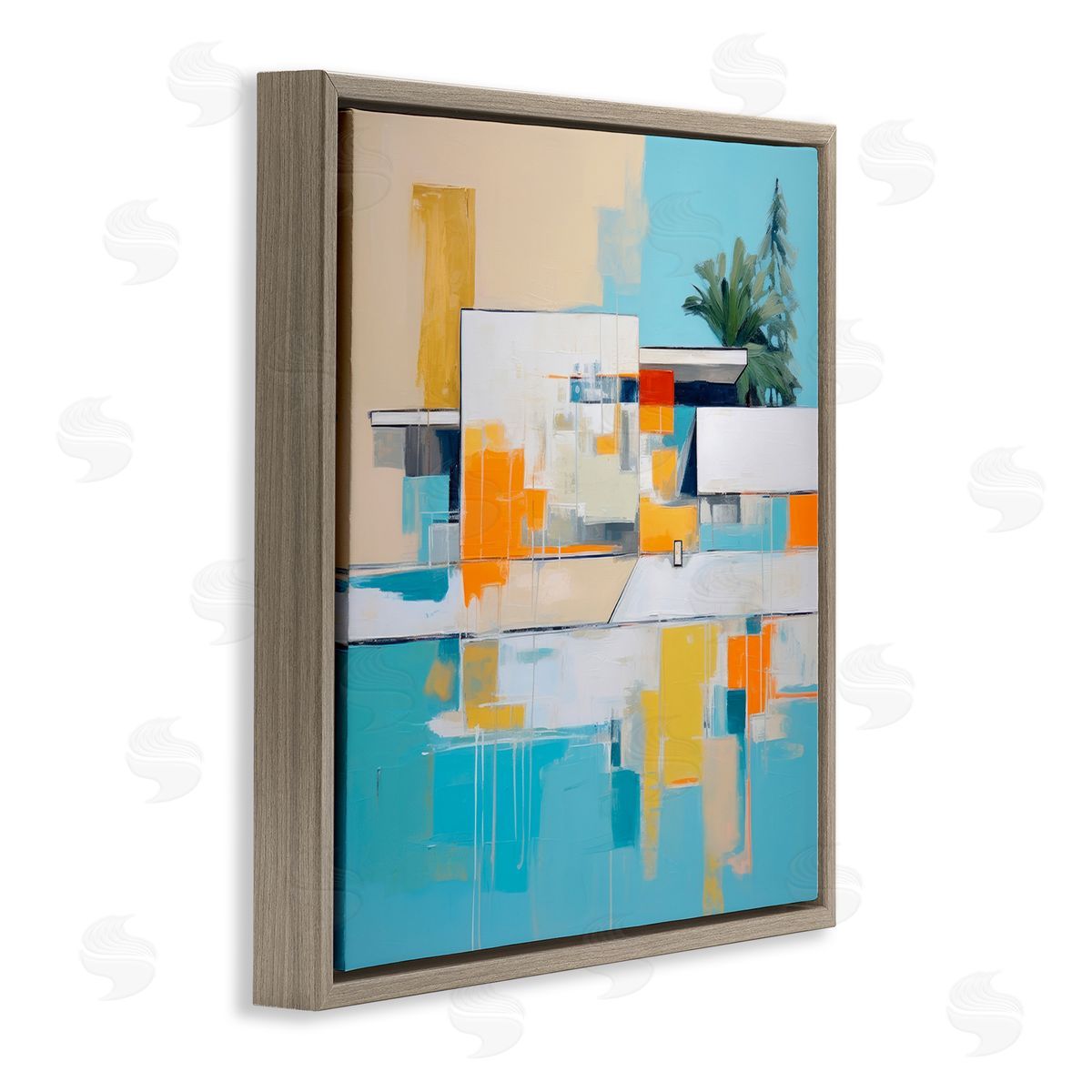 Tropical Abode Abstraction Brown Floating Frame Canvas Wall Art, Home Decor by Irena Orlov