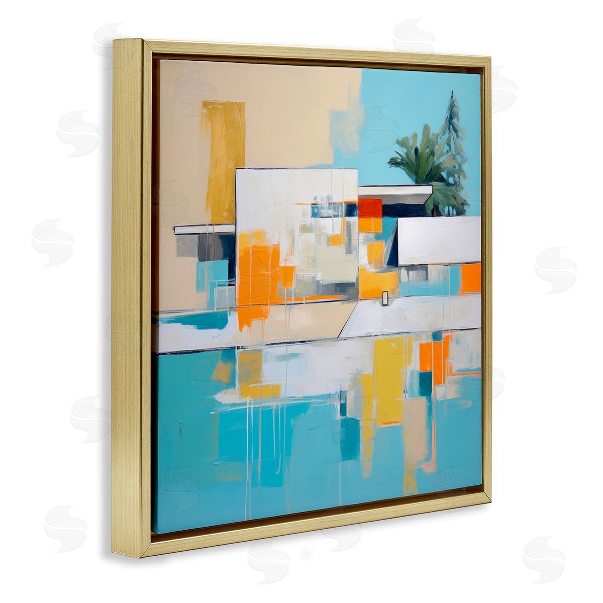 Tropical Abode Abstraction Gold Floating Frame Canvas Wall Art, Home Decor by Irena Orlov
