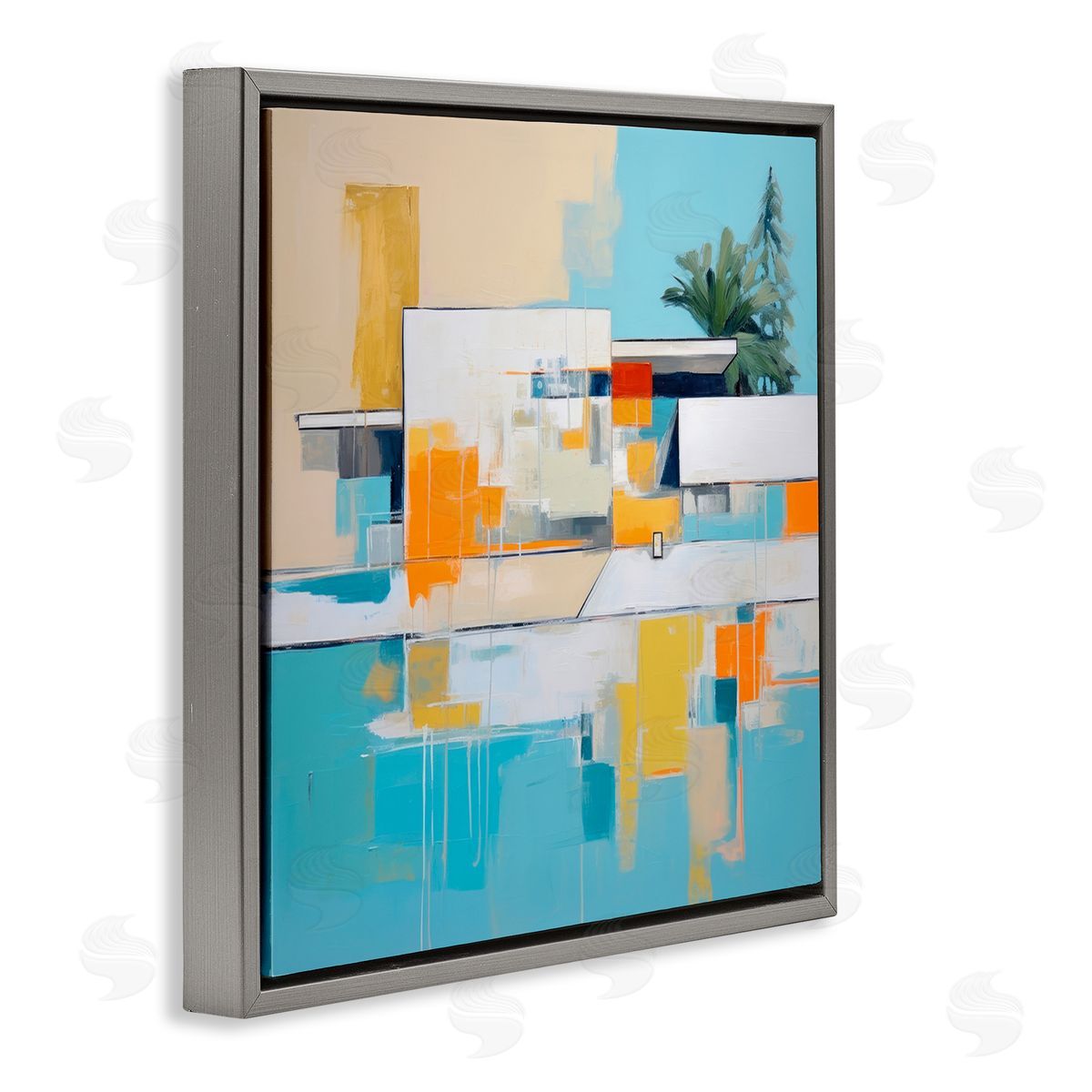 Tropical Abode Abstraction Grey Floating Frame Canvas Wall Art, Home Decor by Irena Orlov