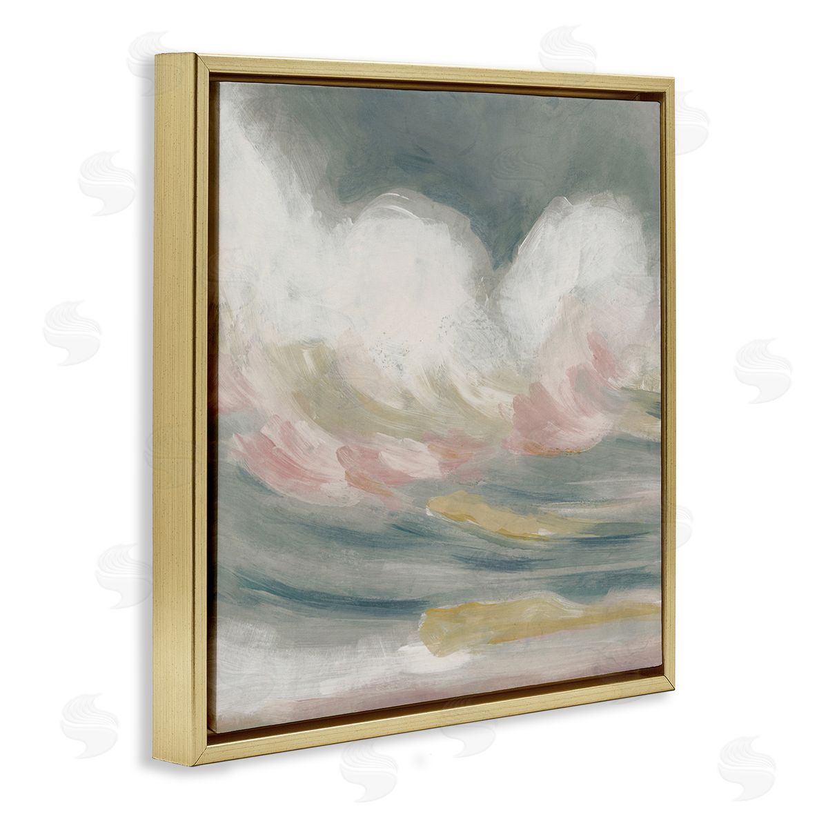 Stormy Rolling Waves Gold Floating Frame Canvas Wall Art, Home Decor by June Erica Vess
