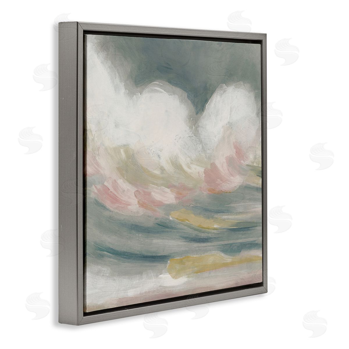 Stormy Rolling Waves Grey Floating Frame Canvas Wall Art, Home Decor by June Erica Vess
