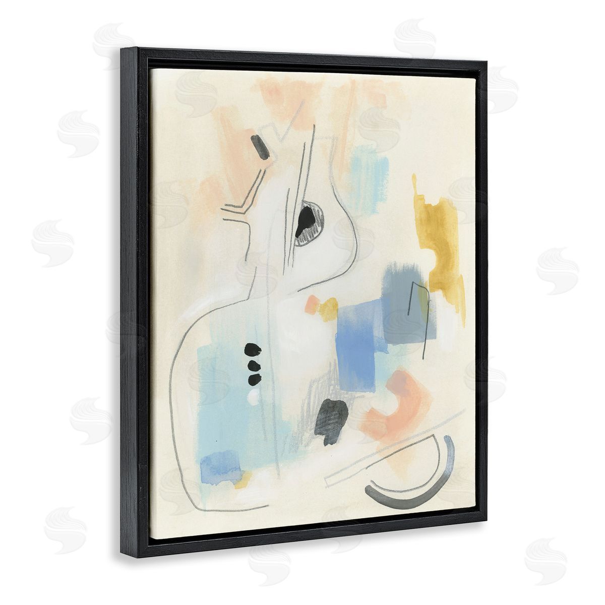 Funky Modern Pastel Abstraction Black Floating Frame Canvas Wall Art, Home Decor by June Erica Vess