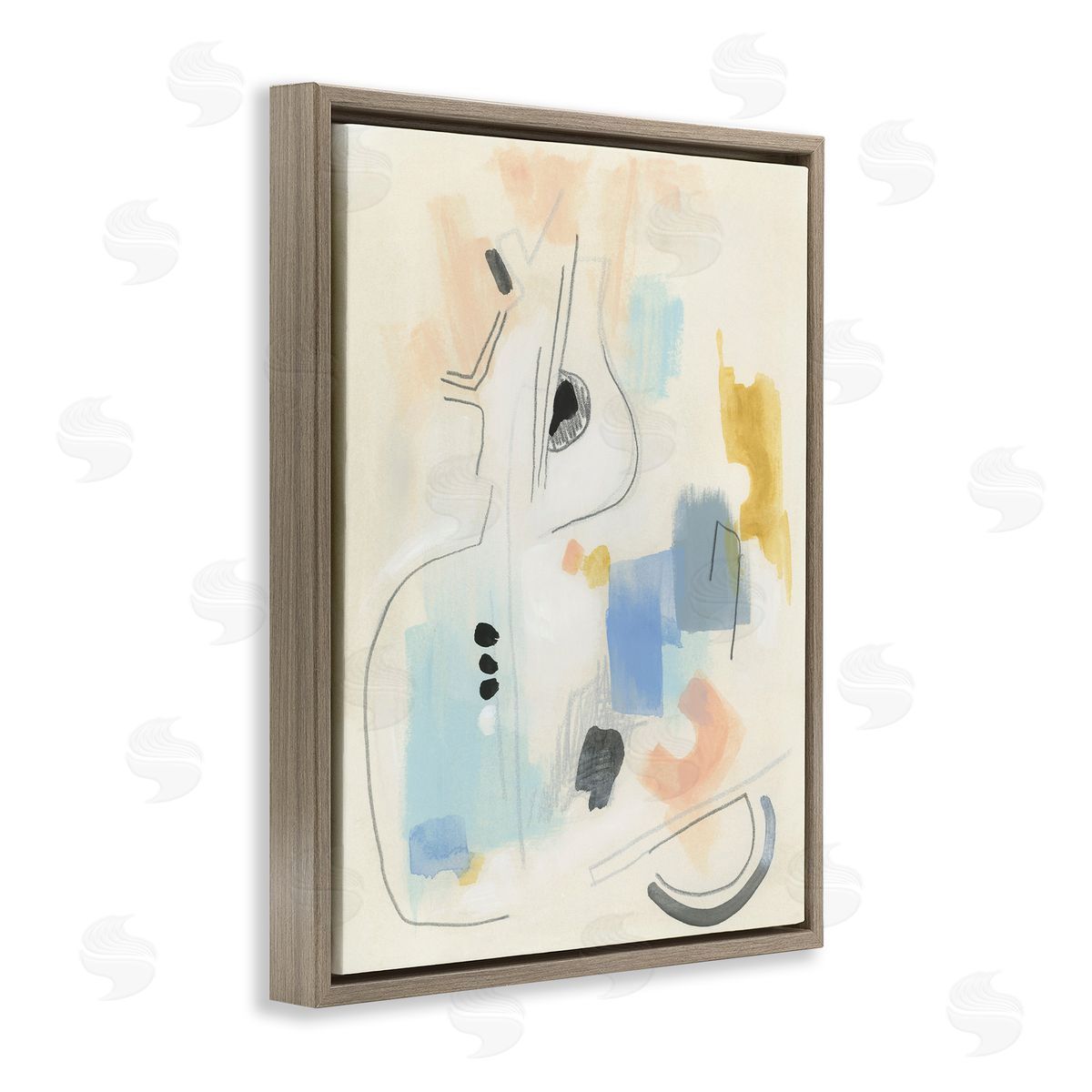 Funky Modern Pastel Abstraction Brown Floating Frame Canvas Wall Art, Home Decor by June Erica Vess
