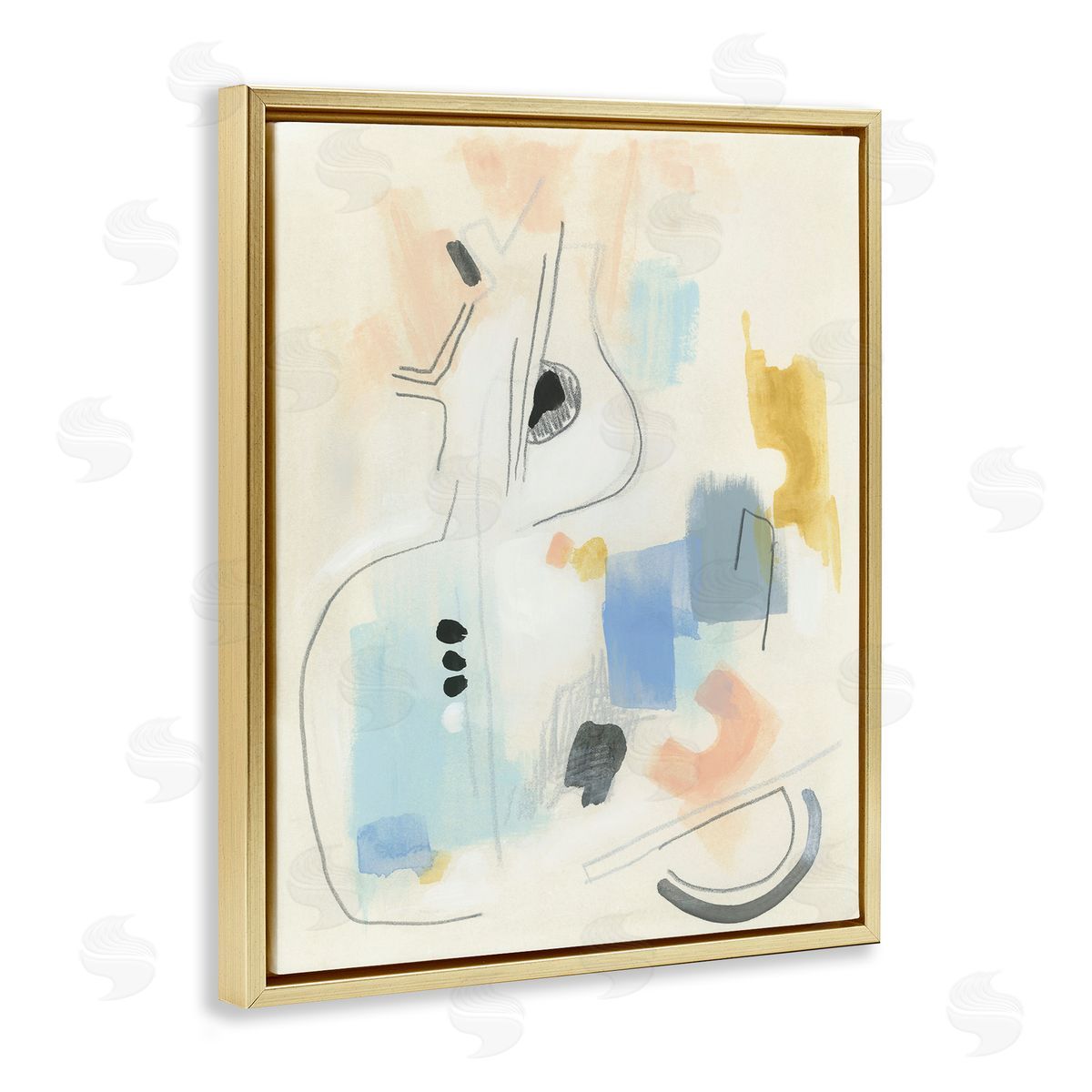 Funky Modern Pastel Abstraction Gold Floating Frame Canvas Wall Art, Home Decor by June Erica Vess