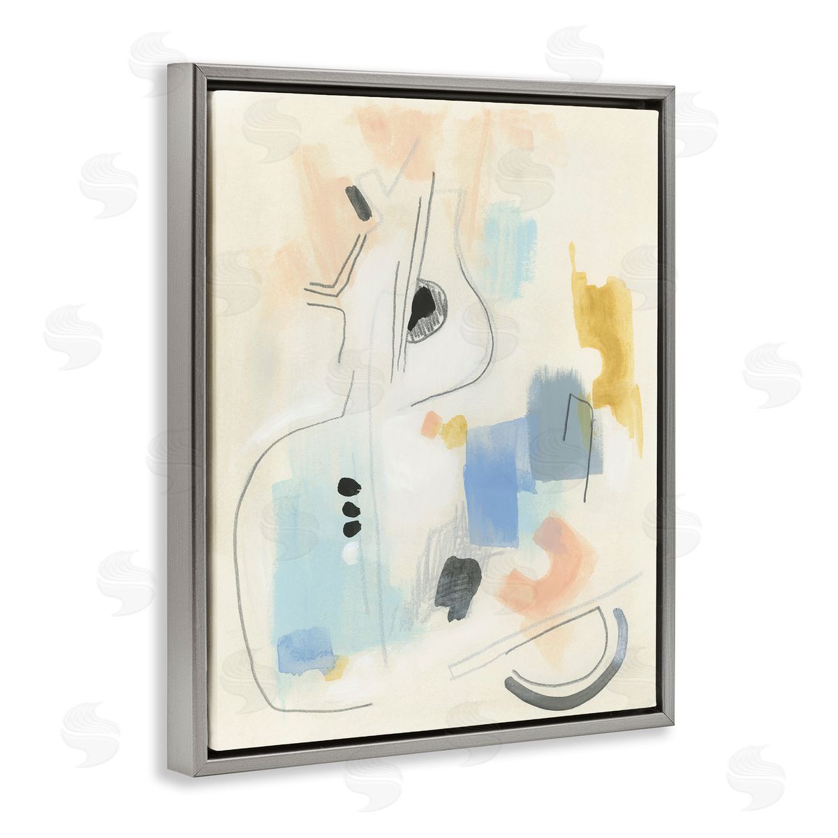 Funky Modern Pastel Abstraction Grey Floating Frame Canvas Wall Art, Home Decor by June Erica Vess