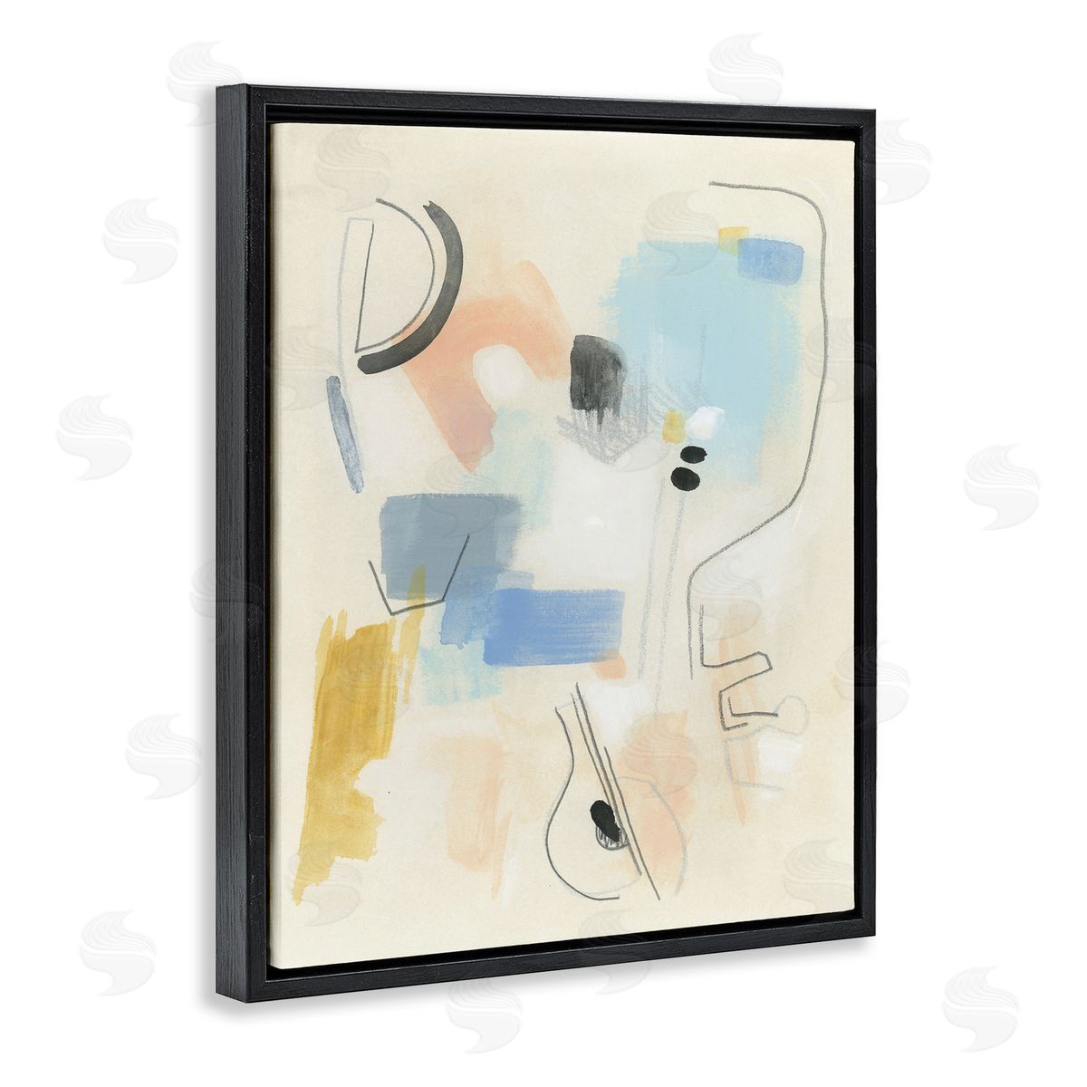 Modern Scribble Abstraction Black Floating Frame Canvas Wall Art, Home Decor by June Erica Vess