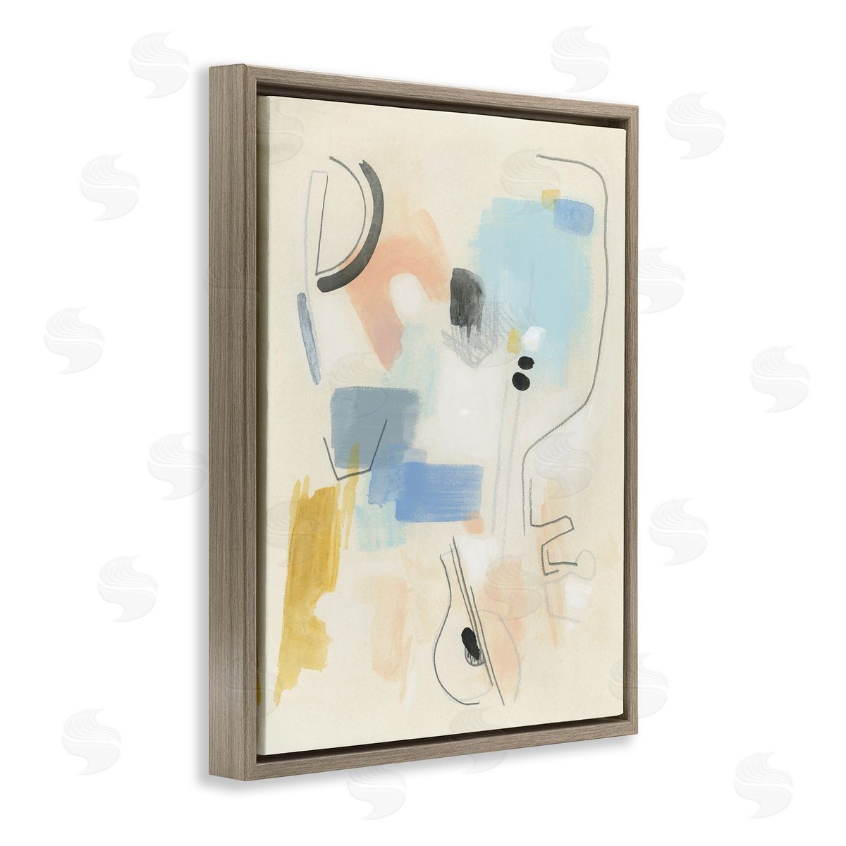 Modern Scribble Abstraction Brown Floating Frame Canvas Wall Art, Home Decor by June Erica Vess