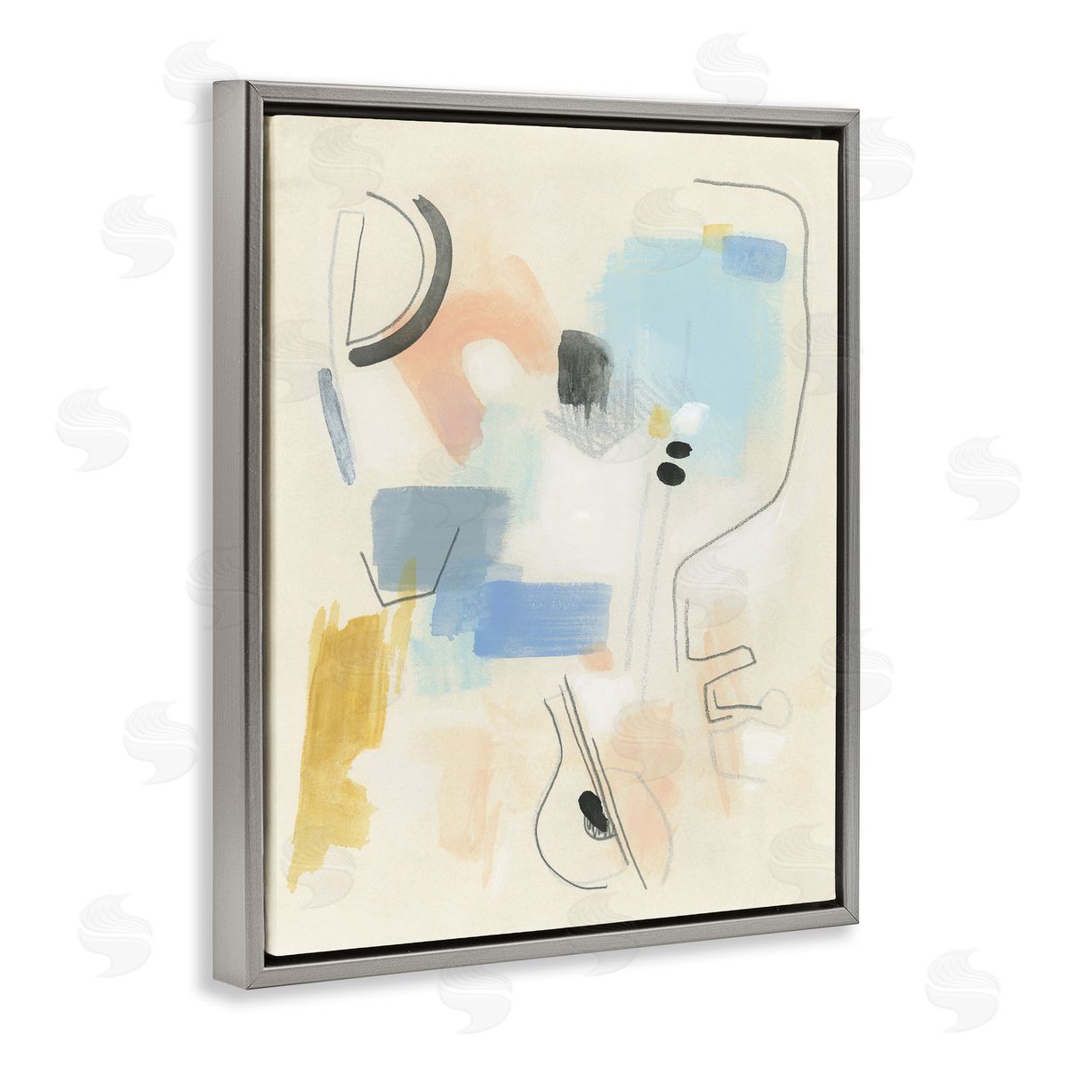 Modern Scribble Abstraction Grey Floating Frame Canvas Wall Art, Home Decor by June Erica Vess