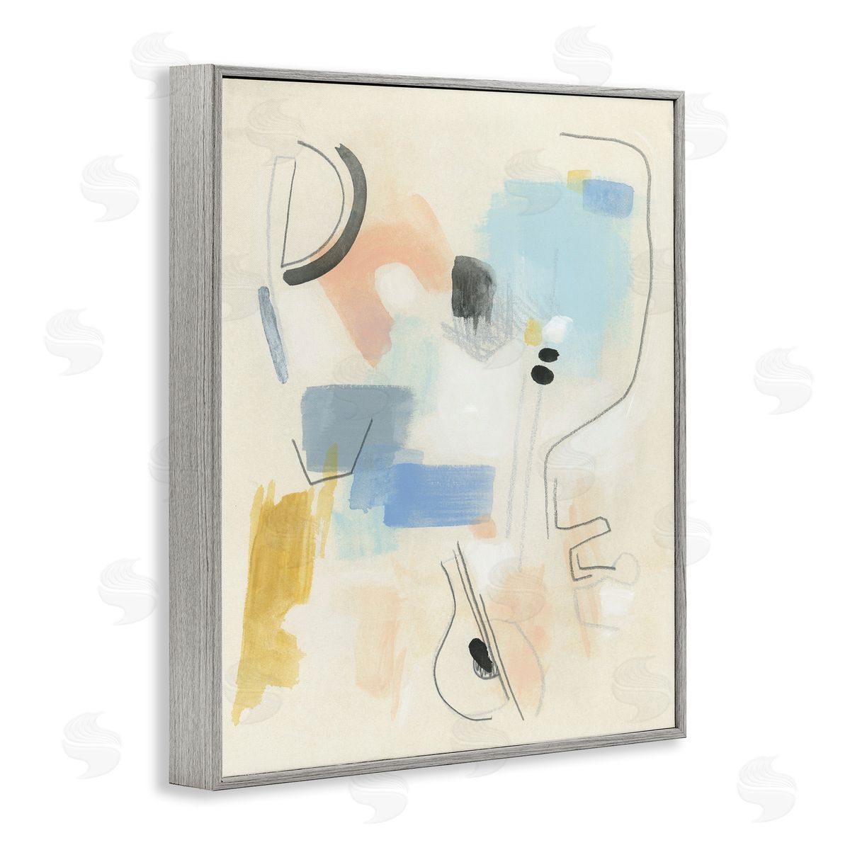 Modern Scribble Abstraction Grey Frame Print Wall Art, Home Decor by June Erica Vess