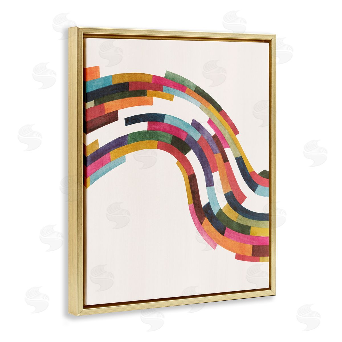 Modern Geometric Wave Design Gold Floating Frame Canvas Wall Art, Home Decor by Grace Popp