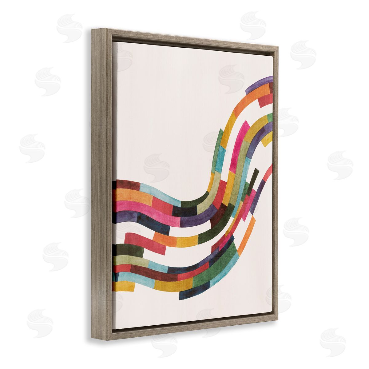 Curved Geometric Wave Brown Floating Frame Canvas Wall Art, Home Decor by Grace Popp