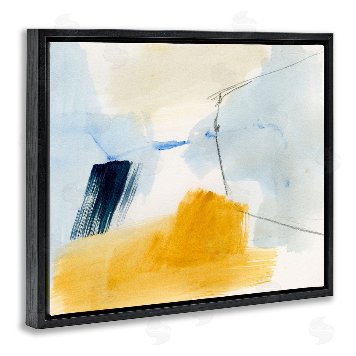 Abstract Paint Yellow Accent Black Floating Frame Canvas Wall Art, Home Decor by Victoria Barnes