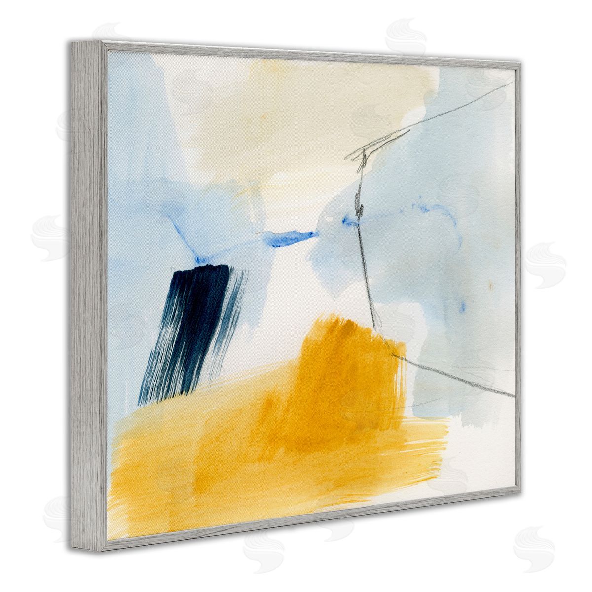 Abstract Paint Yellow Accent Grey Frame Print Wall Art, Home Decor by Victoria Barnes