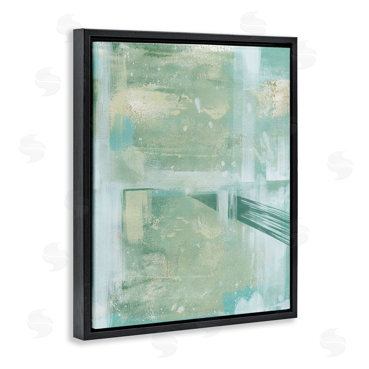 Green Weathered Abstract Black Floating Frame Canvas Wall Art, Home Decor by Grace Popp