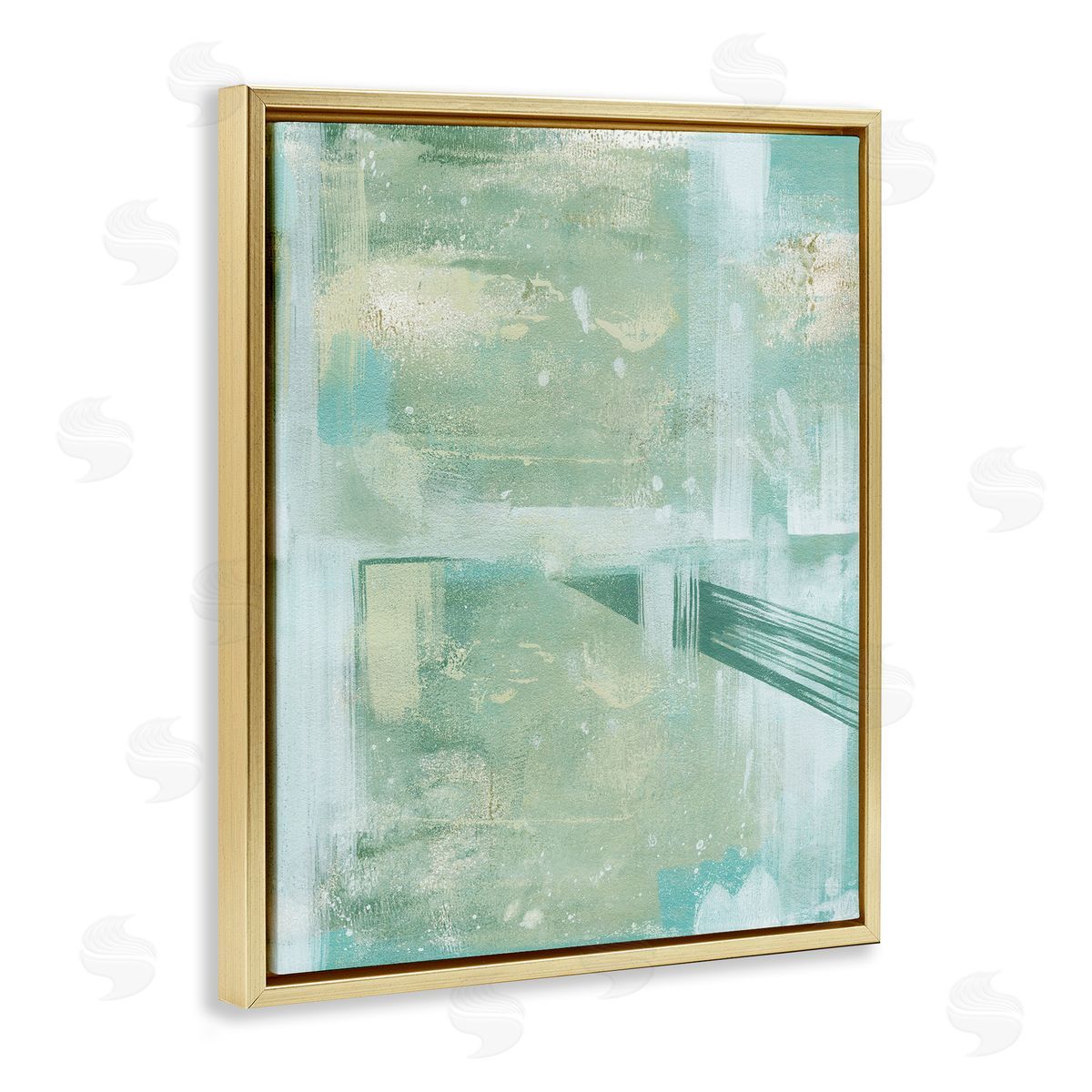 Green Weathered Abstract Gold Floating Frame Canvas Wall Art, Home Decor by Grace Popp