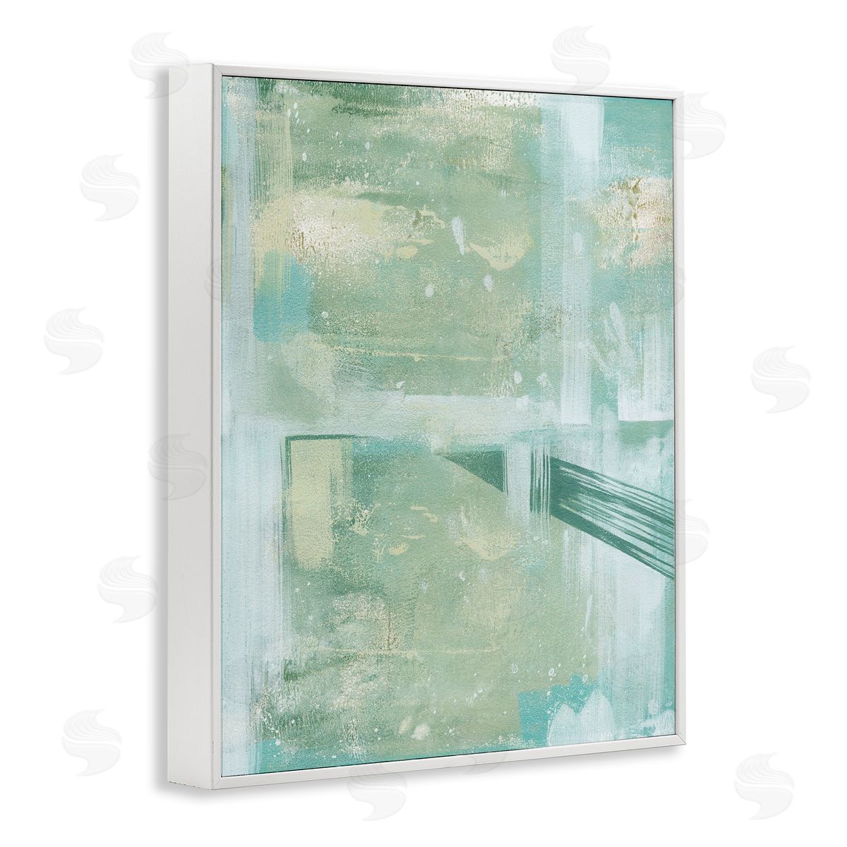 Green Weathered Abstract White Frame Print Wall Art, Home Decor by Grace Popp