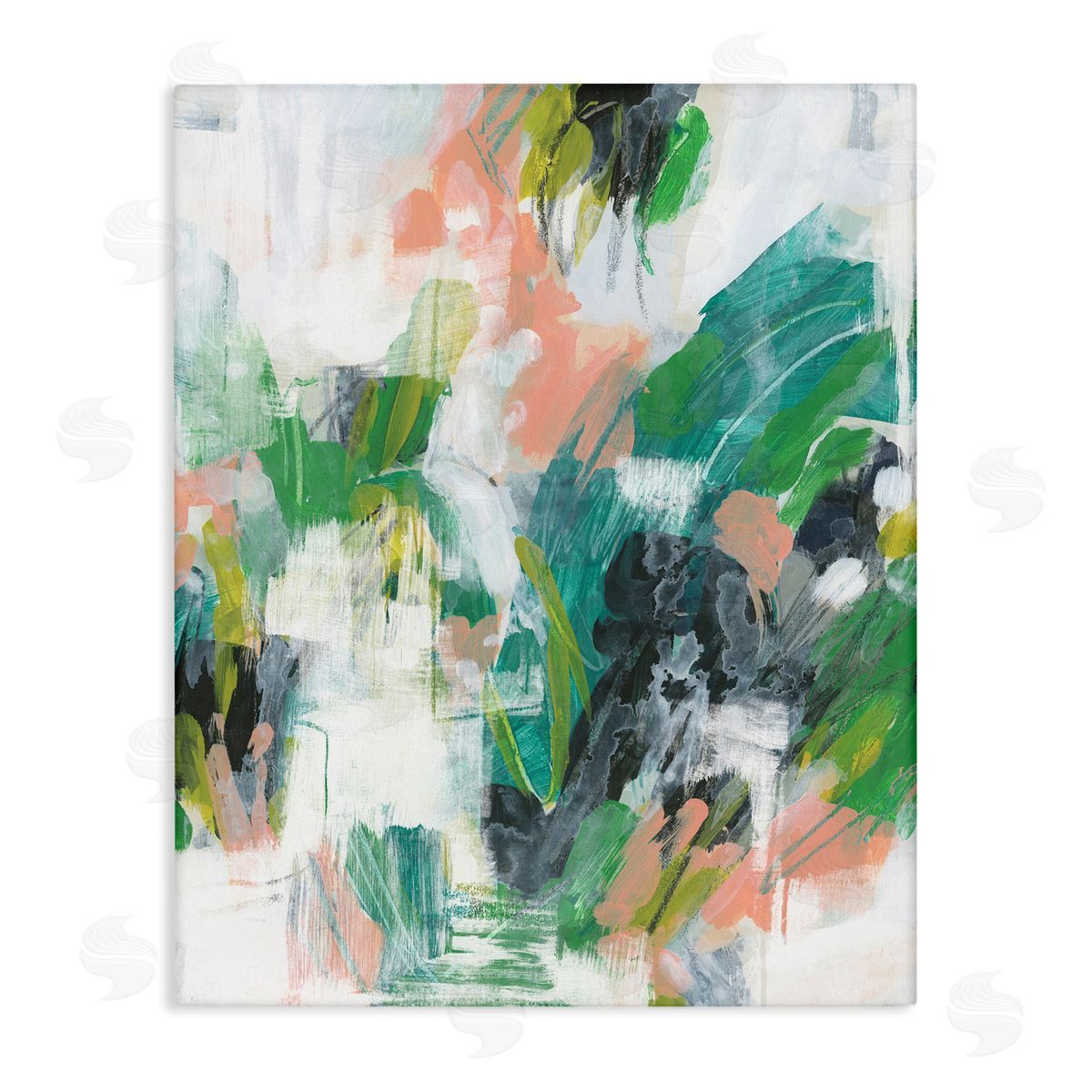 Chaotic Green Paint Strokes Canvas Wall Art, Home Decor by June Erica Vess