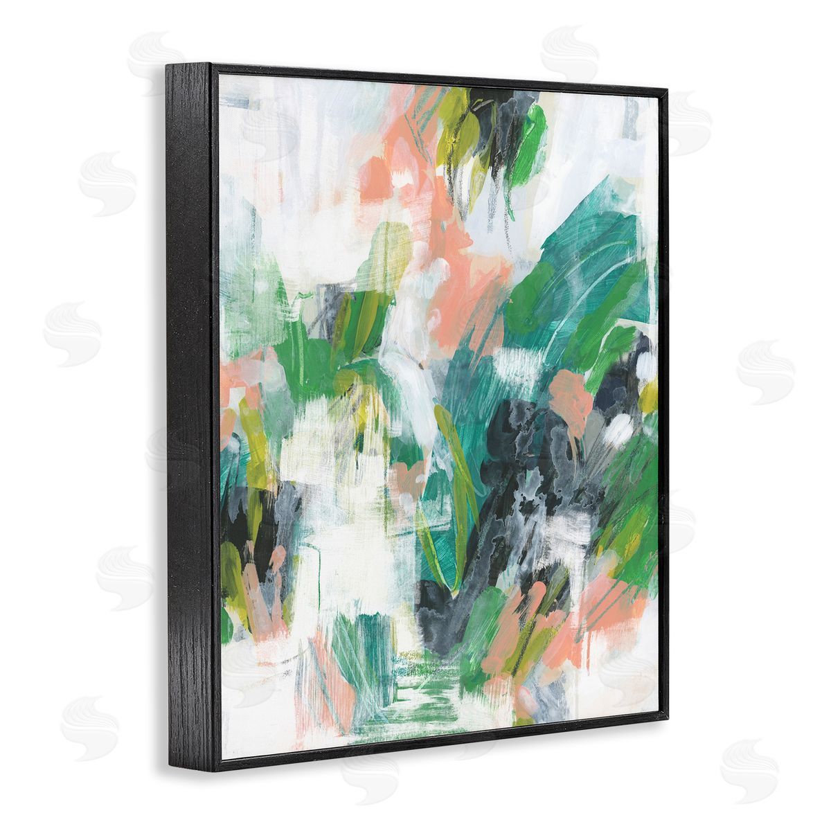Chaotic Green Paint Strokes Black Frame Print Wall Art, Home Decor by June Erica Vess