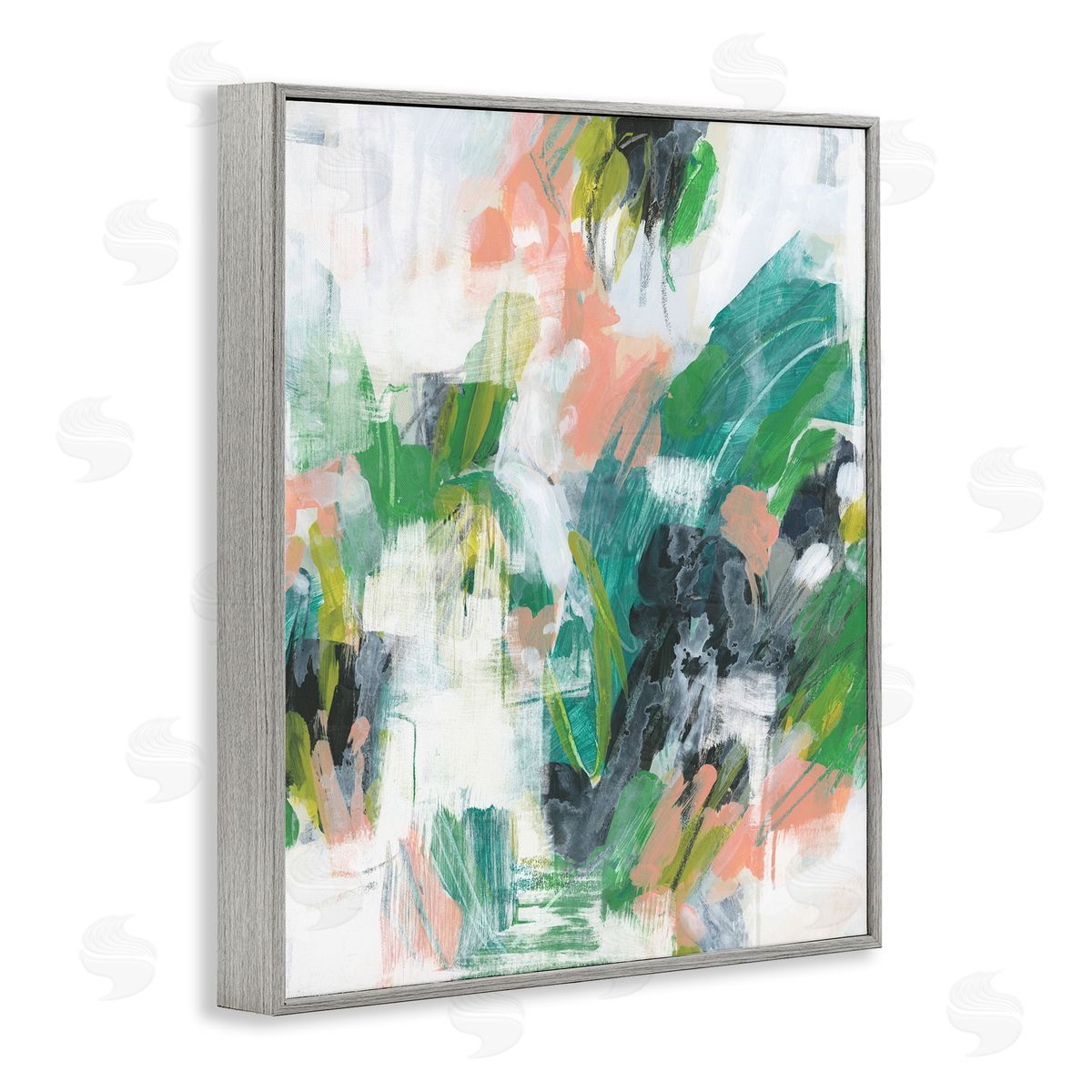 Chaotic Green Paint Strokes Grey Frame Print Wall Art, Home Decor by June Erica Vess