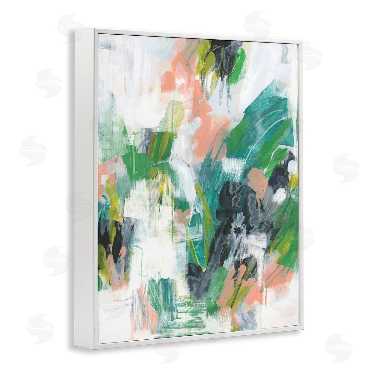 Chaotic Green Paint Strokes White Frame Print Wall Art, Home Decor by June Erica Vess