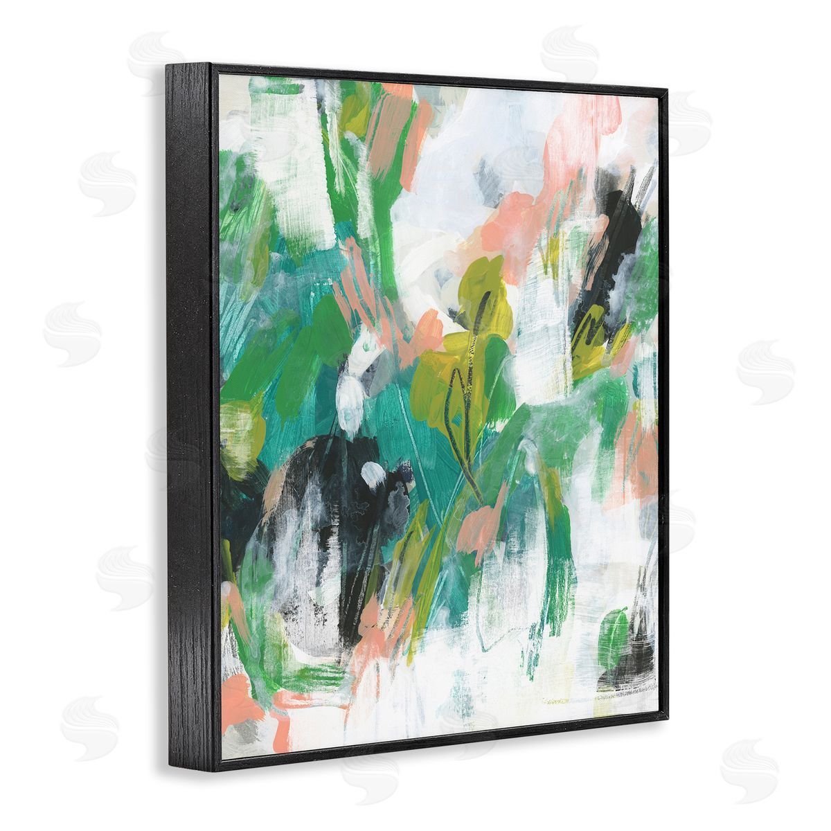 Chaotic Green and Pink Abstract Black Frame Print Wall Art, Home Decor by June Erica Vess