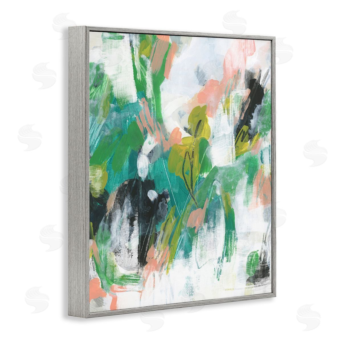 Chaotic Green and Pink Abstract Grey Frame Print Wall Art, Home Decor by June Erica Vess