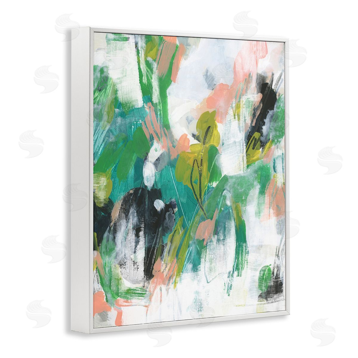 Chaotic Green and Pink Abstract White Frame Print Wall Art, Home Decor by June Erica Vess