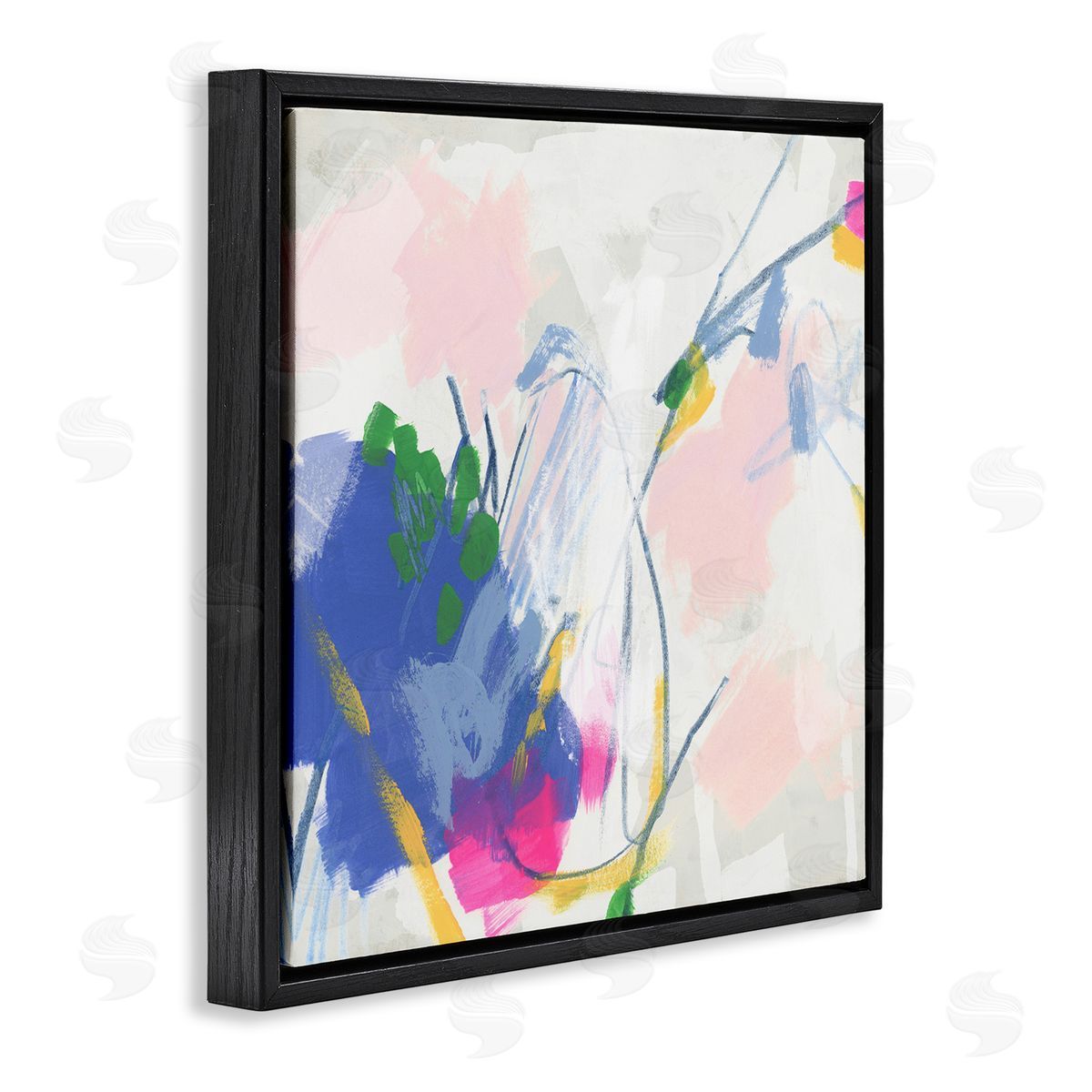 Pink and Blue Abstraction Black Floating Frame Canvas Wall Art, Home Decor by June Erica Vess