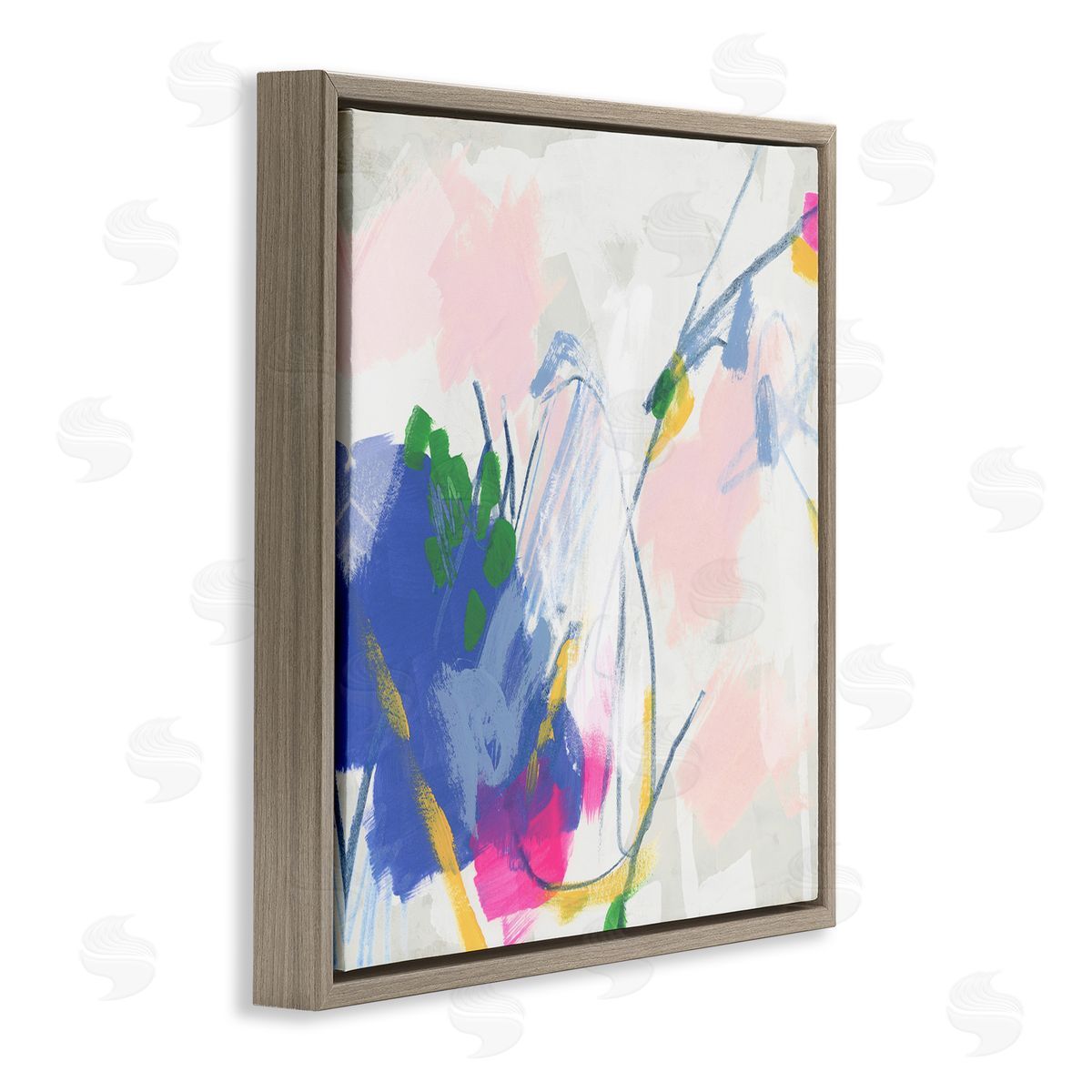 Pink and Blue Abstraction Brown Floating Frame Canvas Wall Art, Home Decor by June Erica Vess