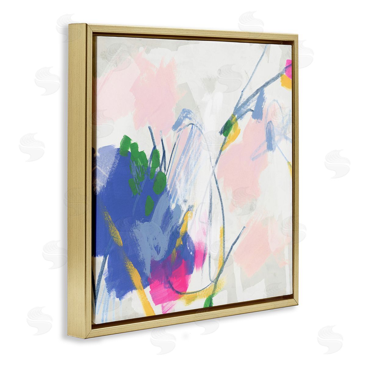 Pink and Blue Abstraction Gold Floating Frame Canvas Wall Art, Home Decor by June Erica Vess